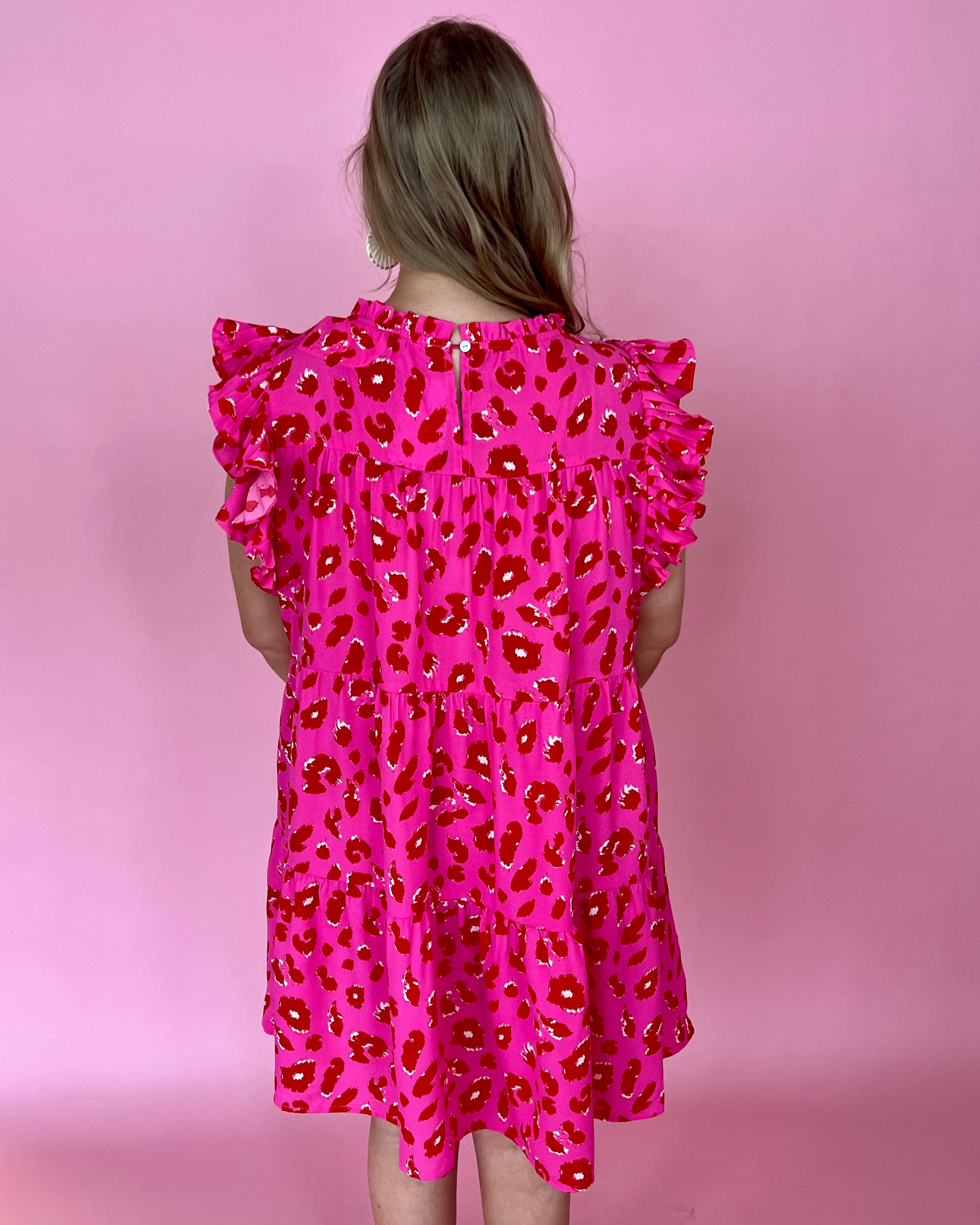 Good Heart Hot Pink Plus Leopard Tiered Dress-Shop-Womens-Boutique-Clothing