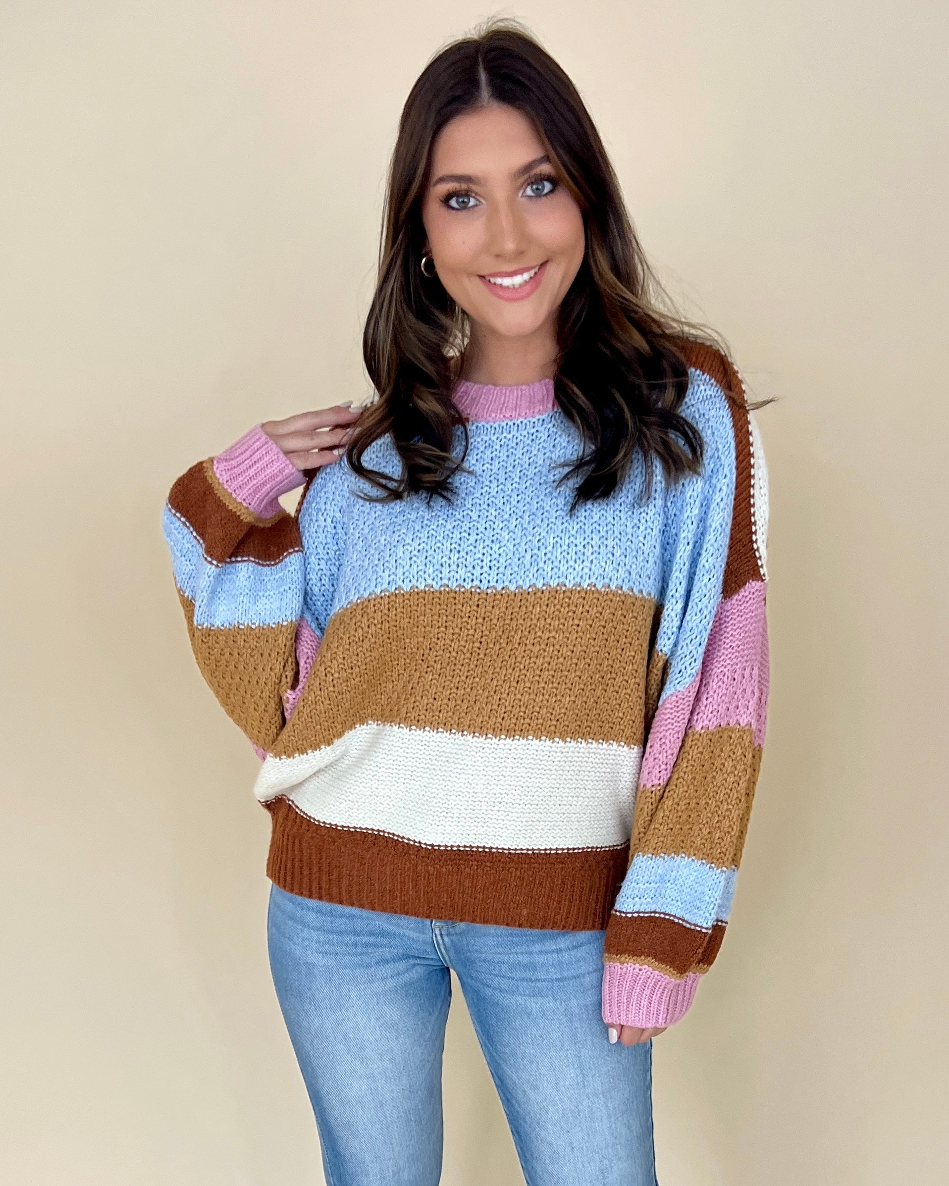 Best Of Both Pale Blue Striped Sweater-Shop-Womens-Boutique-Clothing