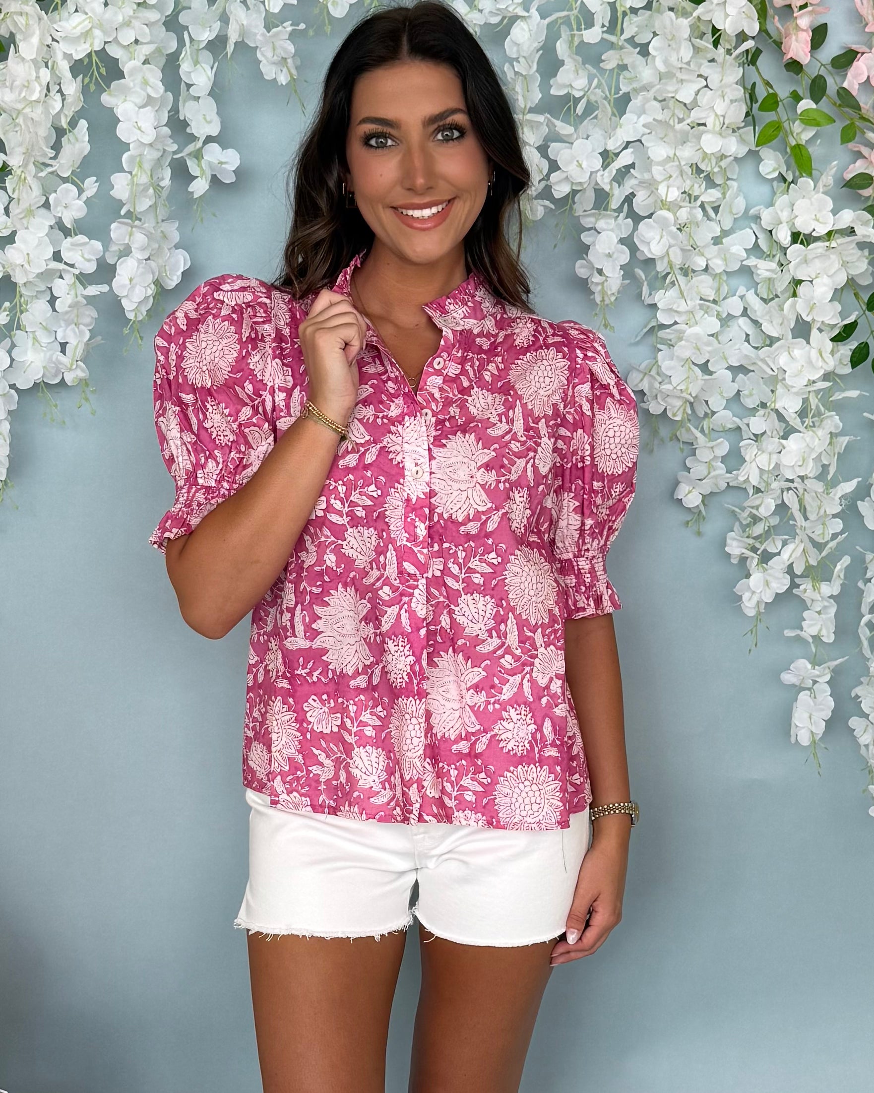 Here You Are Pink Floral Ruffle Top-Shop-Womens-Boutique-Clothing