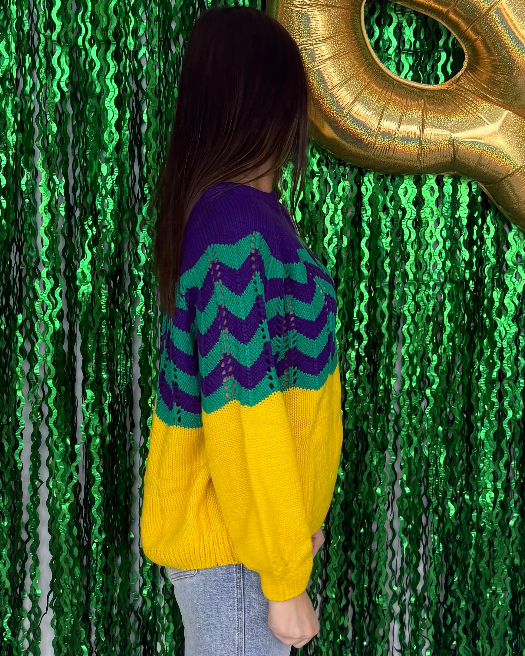 Downtown Parade Multi Chevron Mardi Gras Sweater-Shop-Womens-Boutique-Clothing