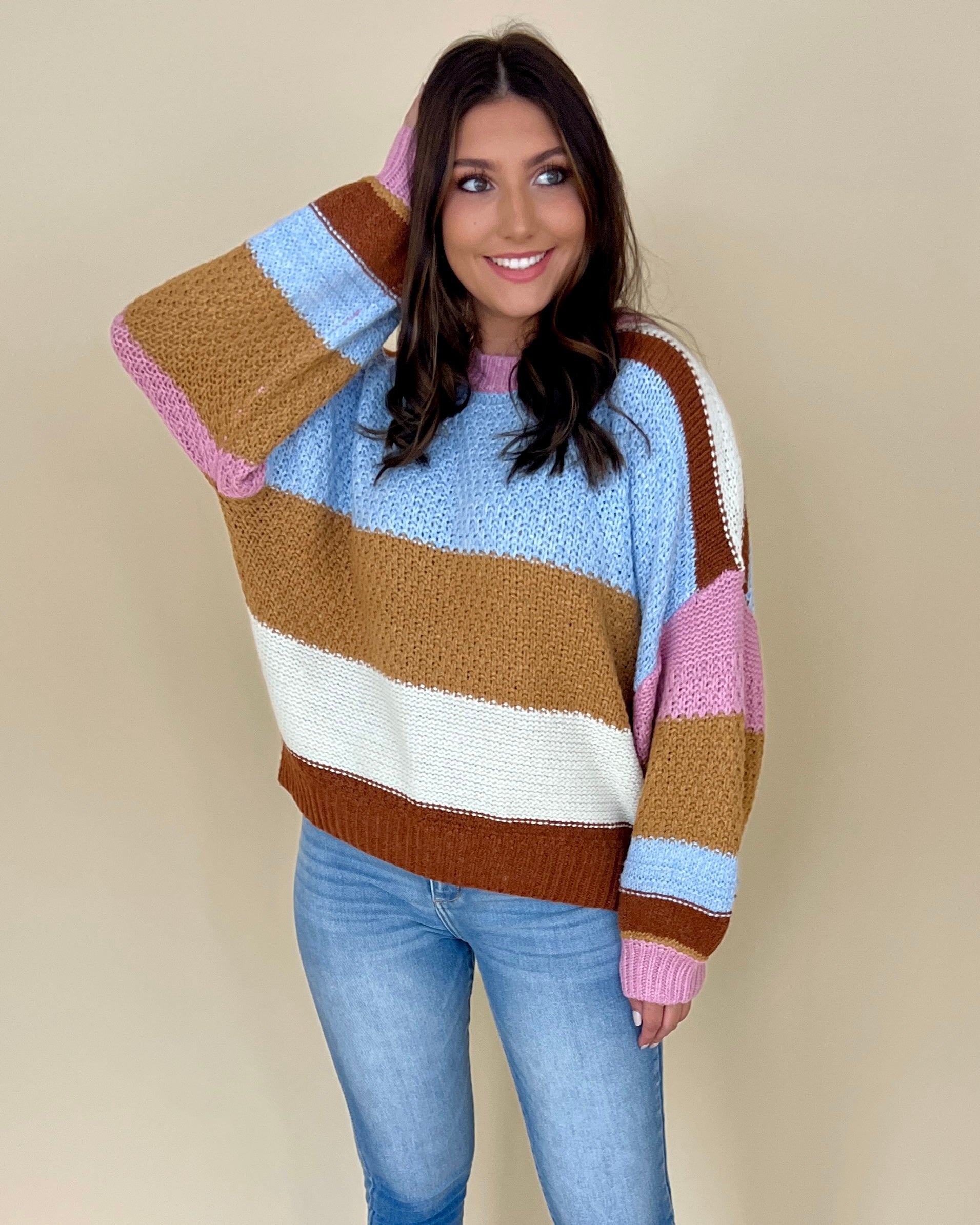 Best Of Both Pale Blue Striped Sweater-Shop-Womens-Boutique-Clothing