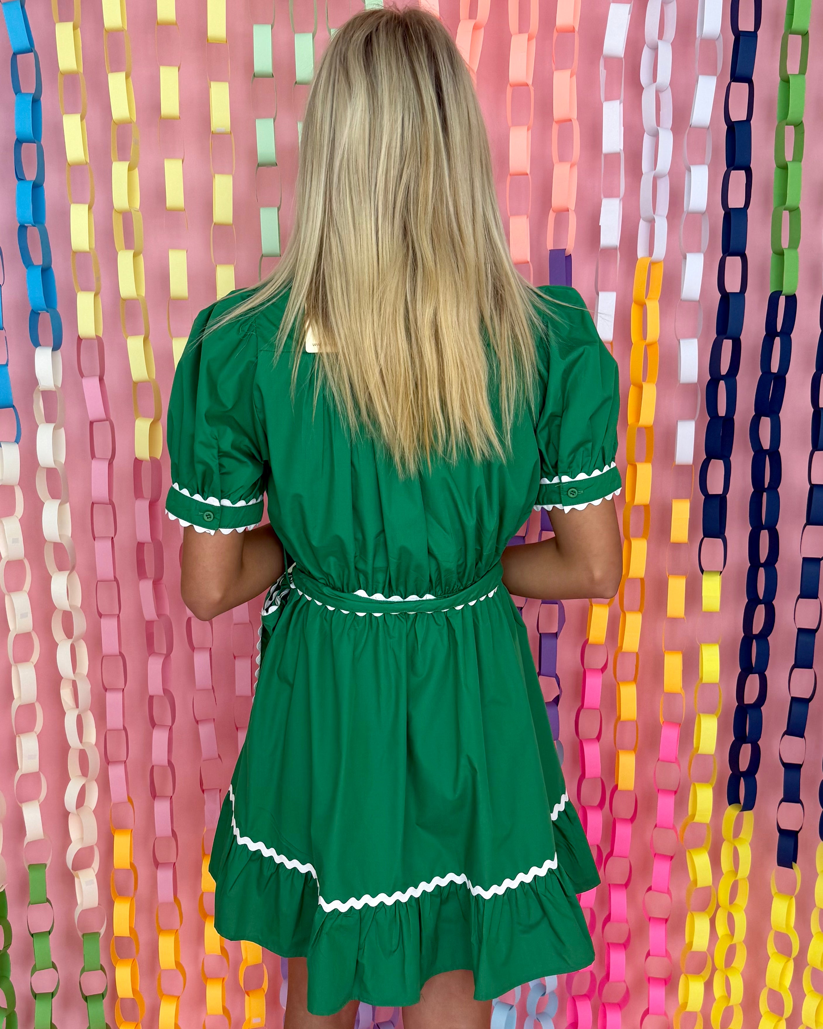 The Flaunt Kelly Green White Belted Dress-Shop-Womens-Boutique-Clothing