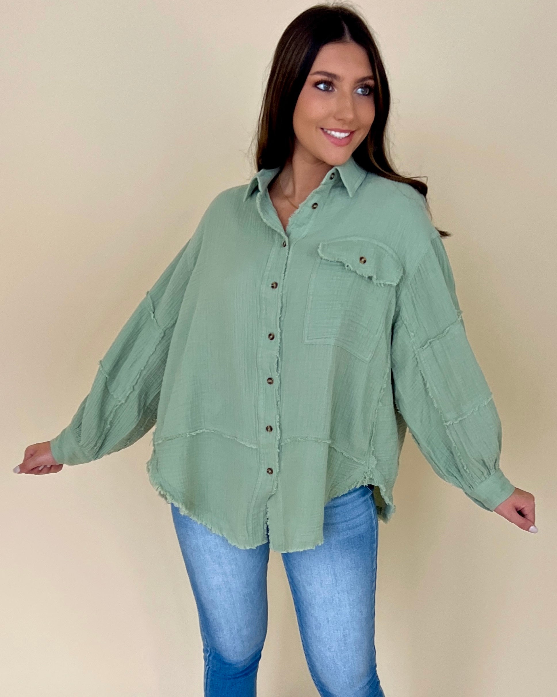 Could Be Faded Sage Cotton Gauze Top-Shop-Womens-Boutique-Clothing