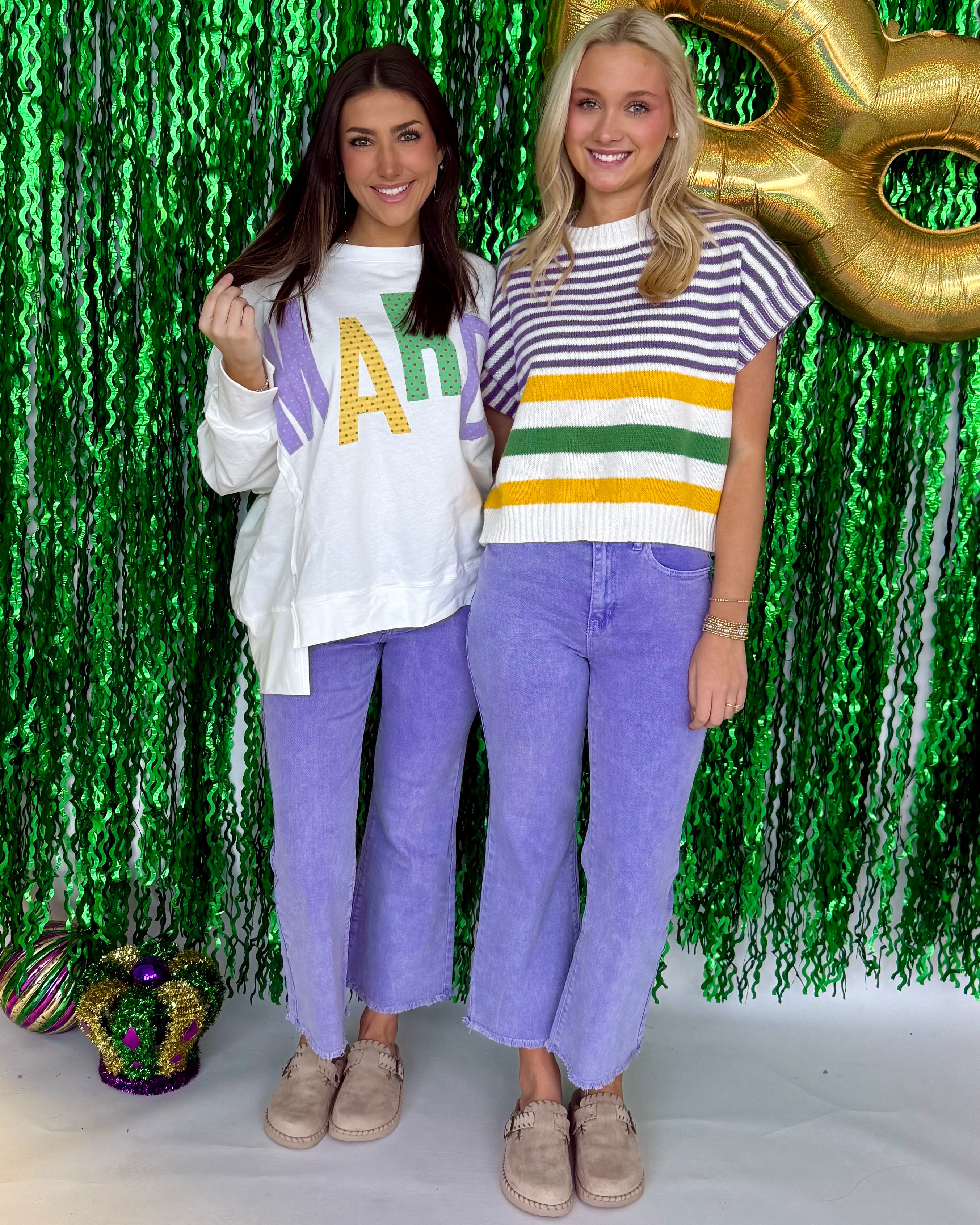 Bead Season Ivory Mardi Gras Stripe Sweater-Shop-Womens-Boutique-Clothing