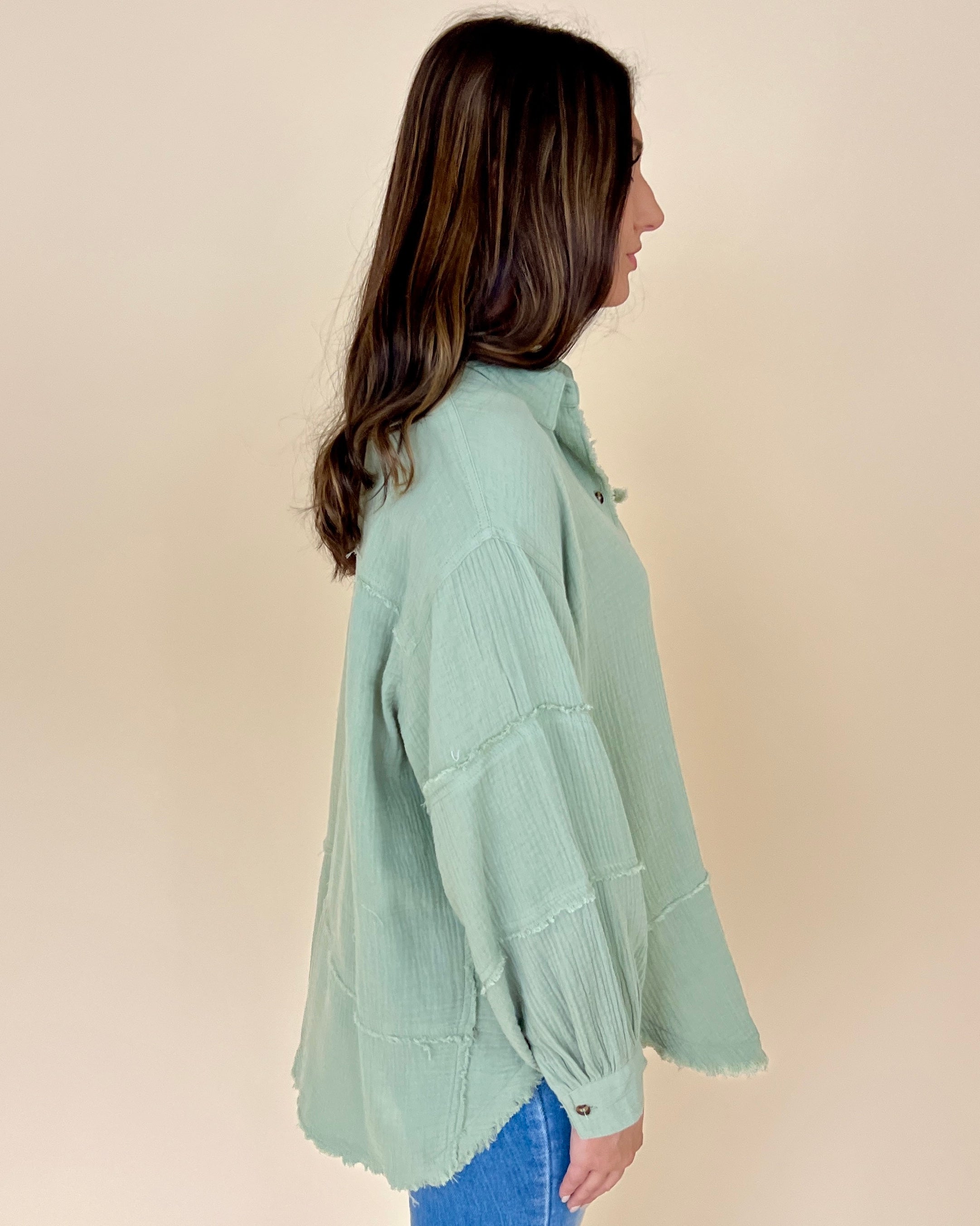 Could Be Faded Sage Cotton Gauze Top-Shop-Womens-Boutique-Clothing