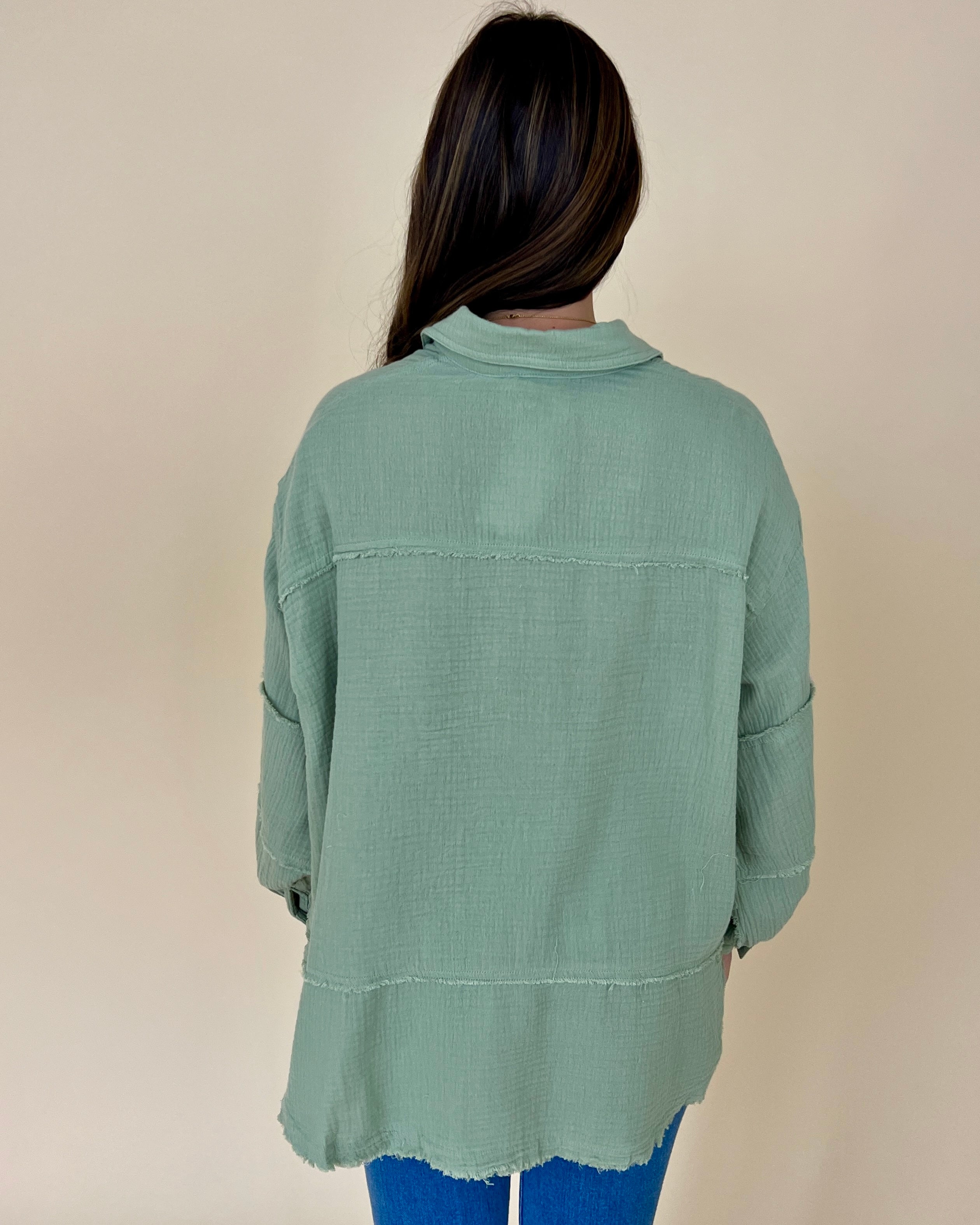 Could Be Faded Sage Cotton Gauze Top-Shop-Womens-Boutique-Clothing