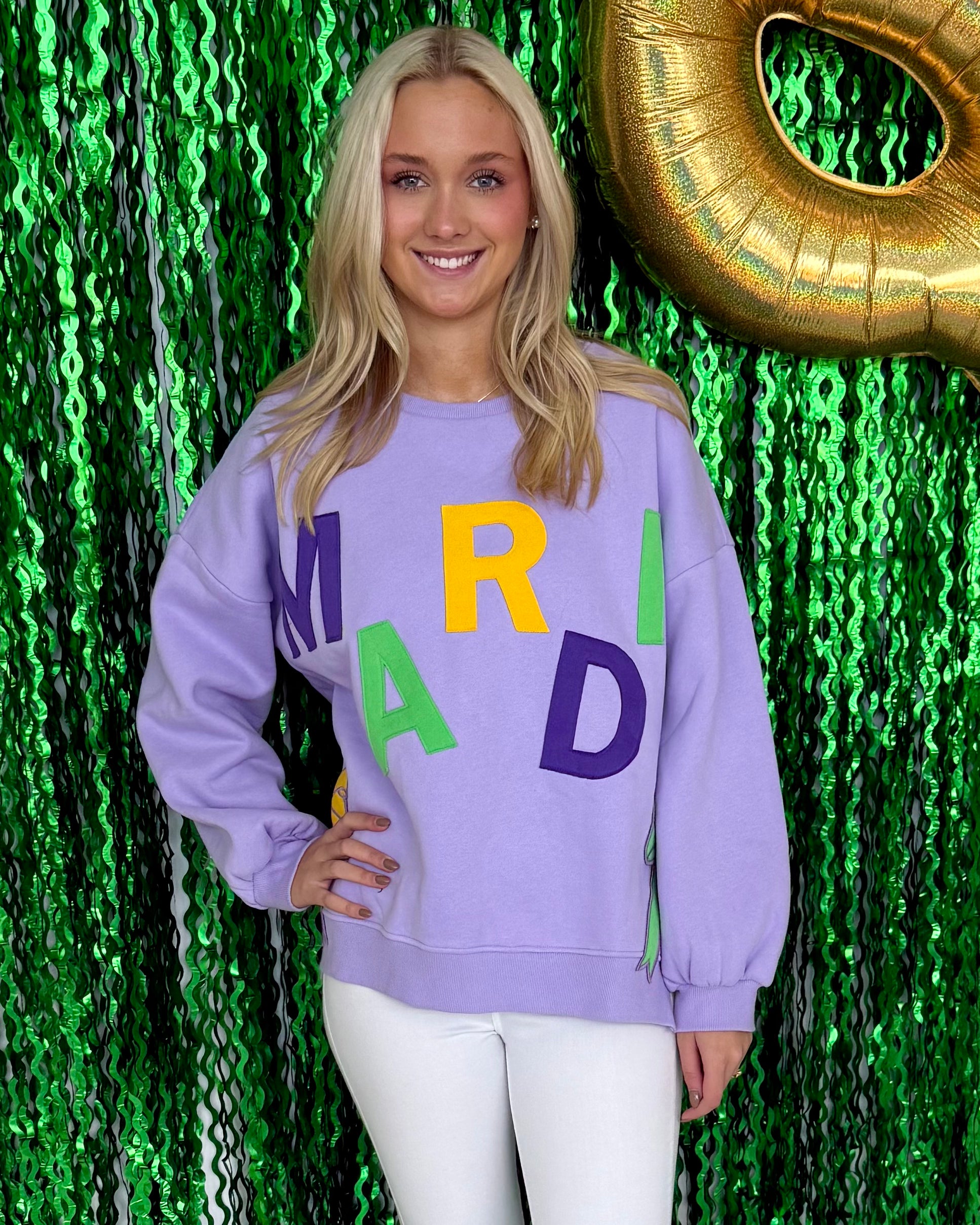 Feel Jazzy Lavender Bow Mardi Gras Sweatshirt-Shop-Womens-Boutique-Clothing
