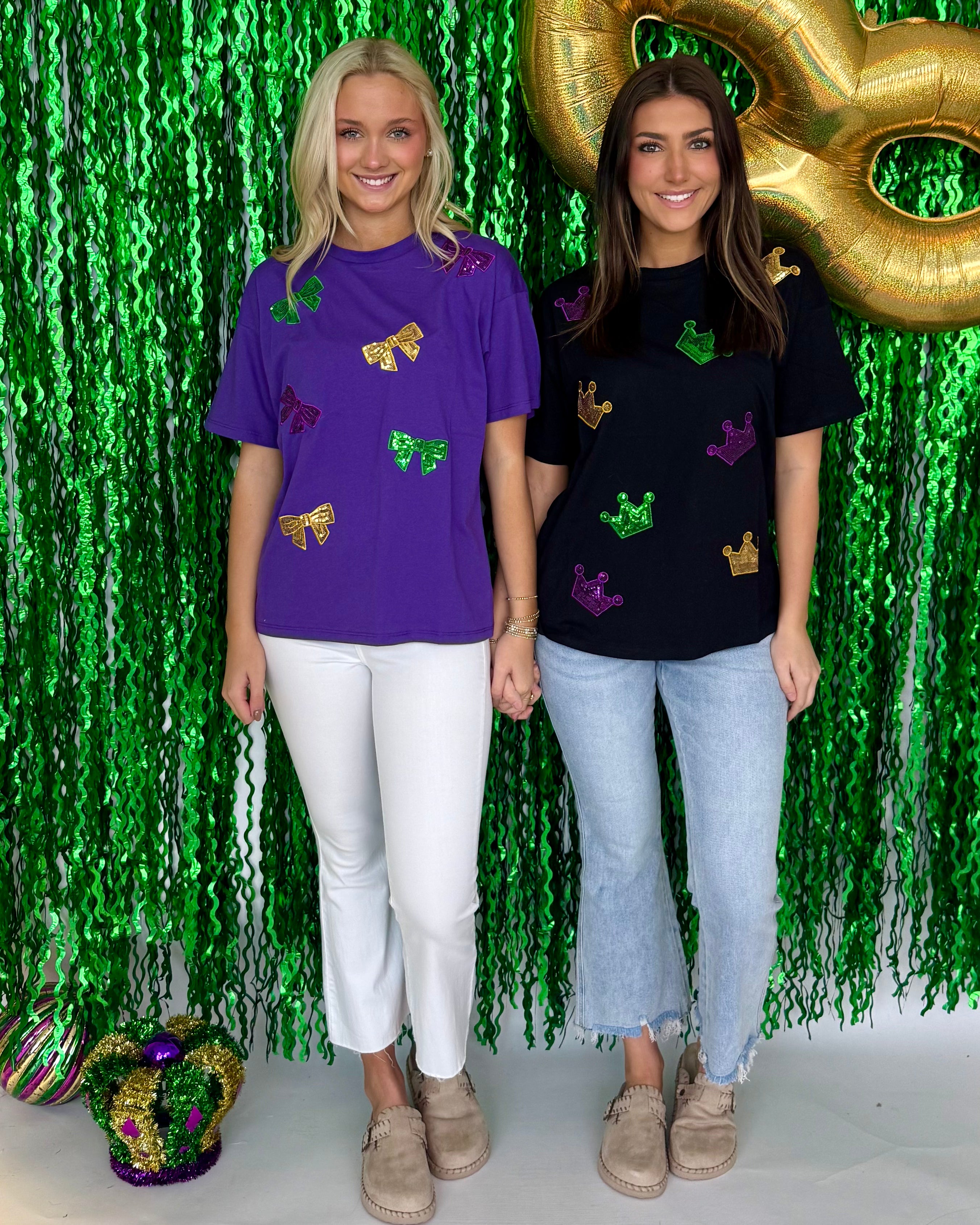 Slow Flow Purple Mardi Gras Bow Sequin Top-Shop-Womens-Boutique-Clothing