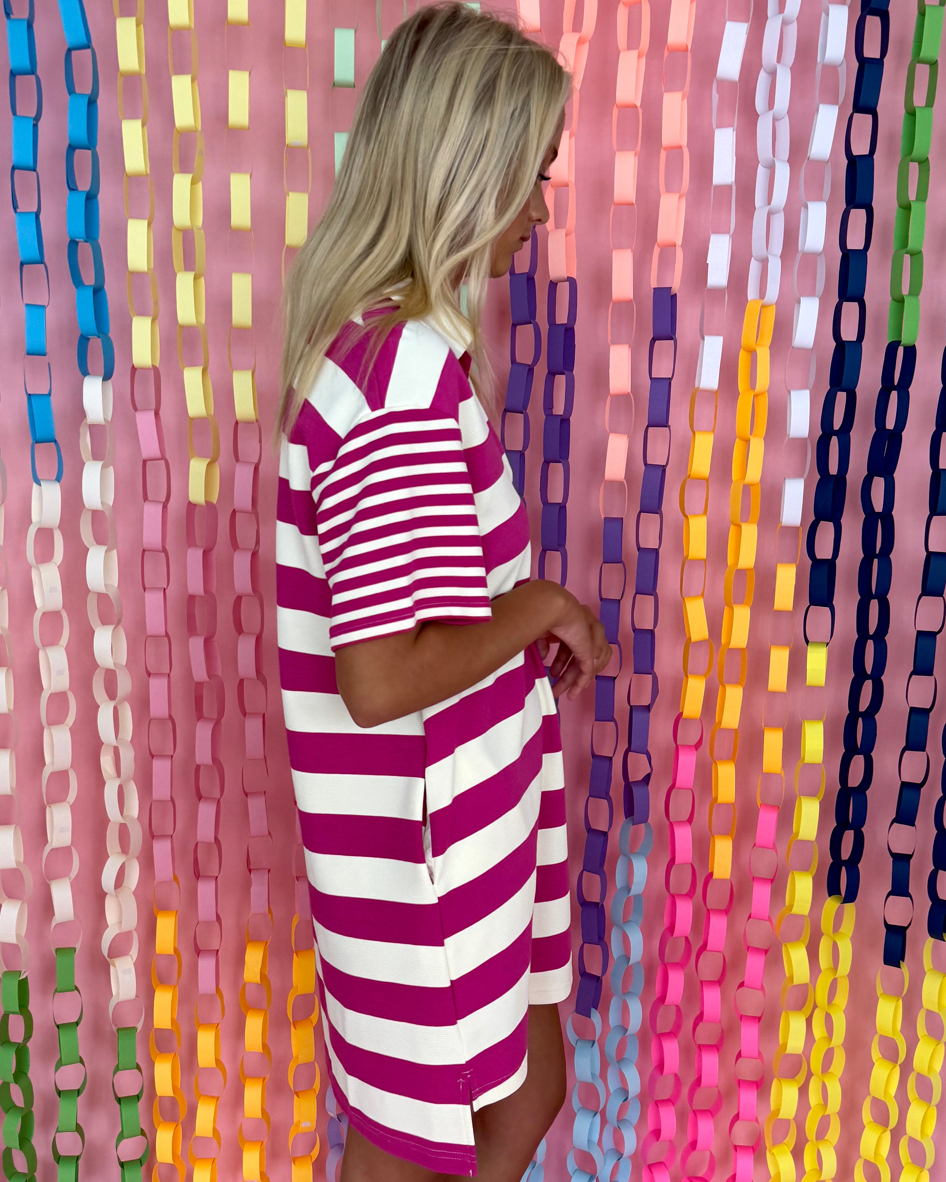 In Order Fuchsia Striped Dress-Shop-Womens-Boutique-Clothing