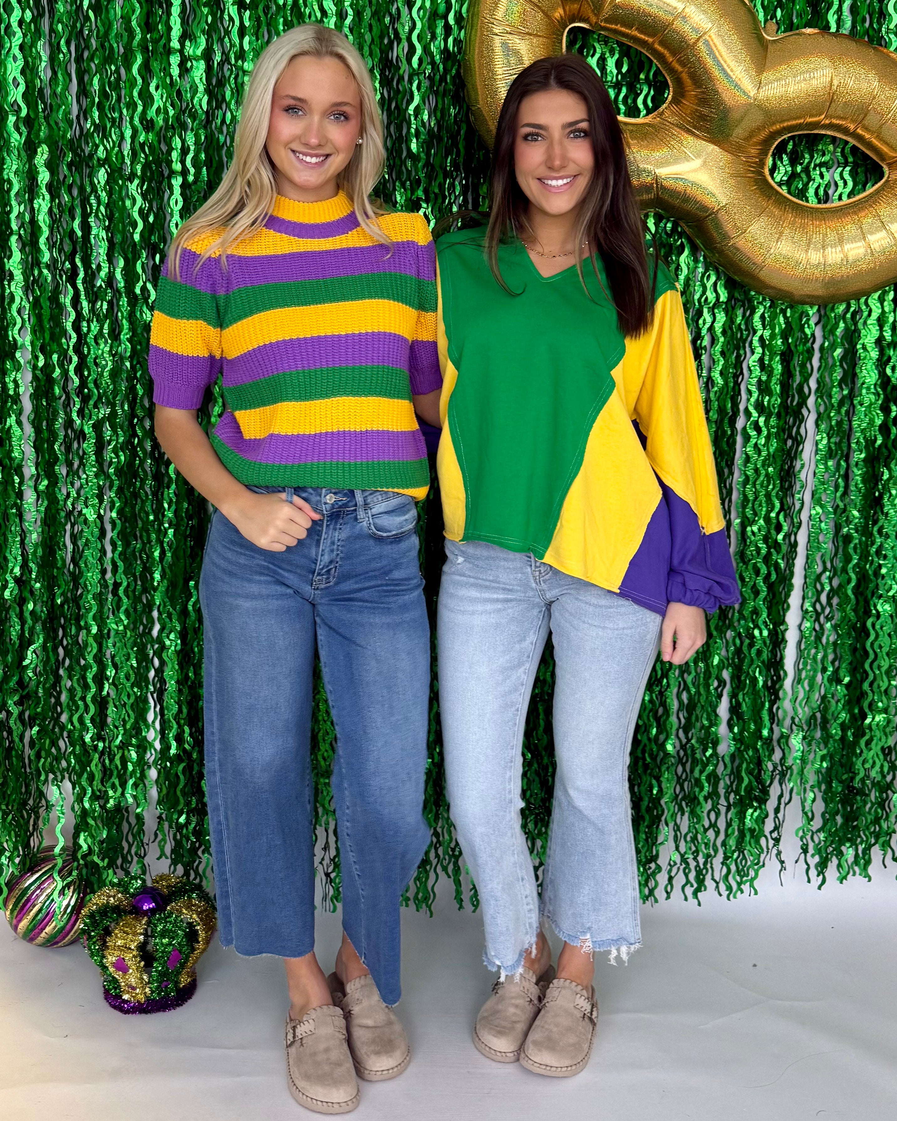 Let's Jazz Multi Mardi Gras Stripe Sweater-Shop-Womens-Boutique-Clothing