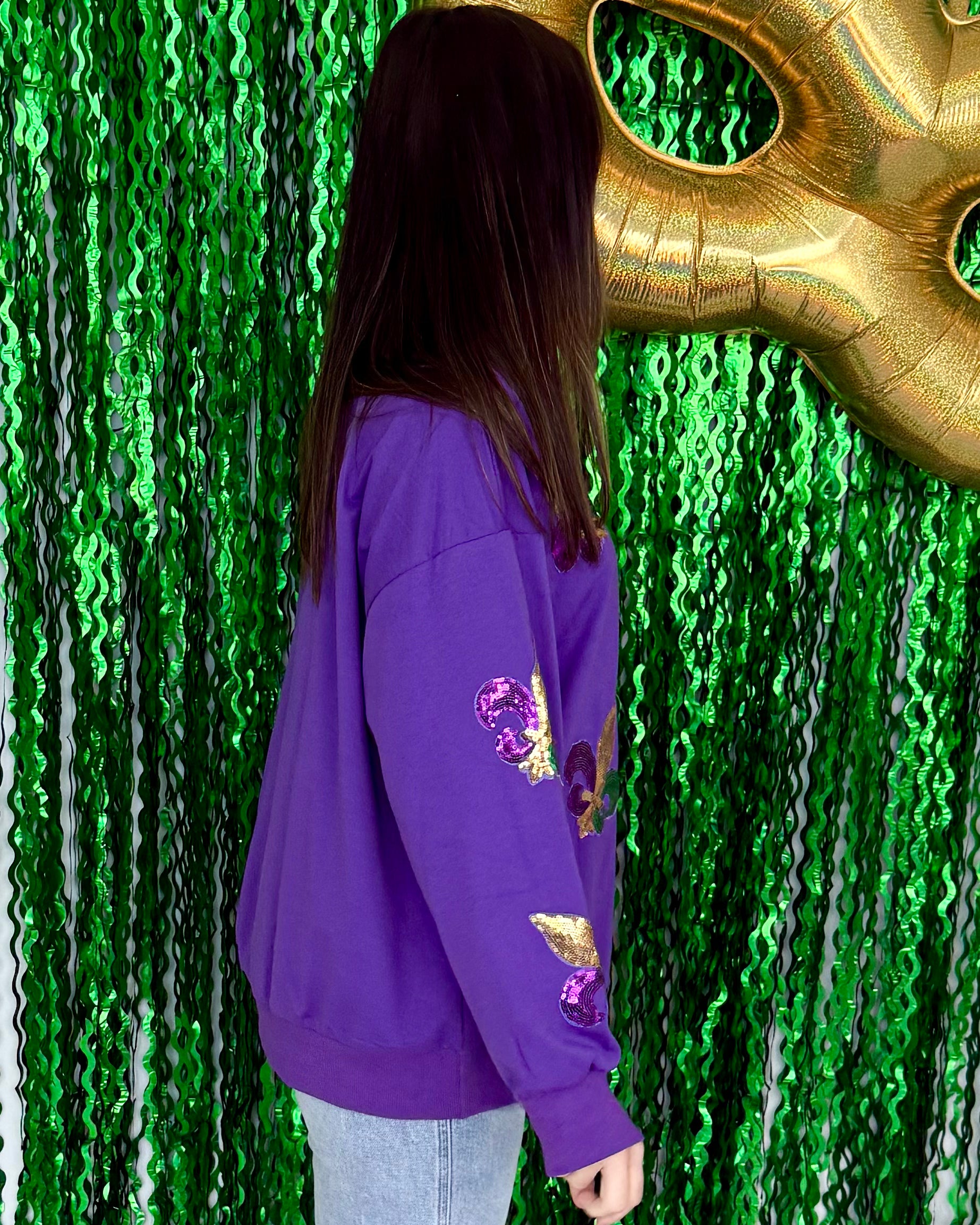 Run By Purple Fleur De Lis Sequin Pullover-Shop-Womens-Boutique-Clothing
