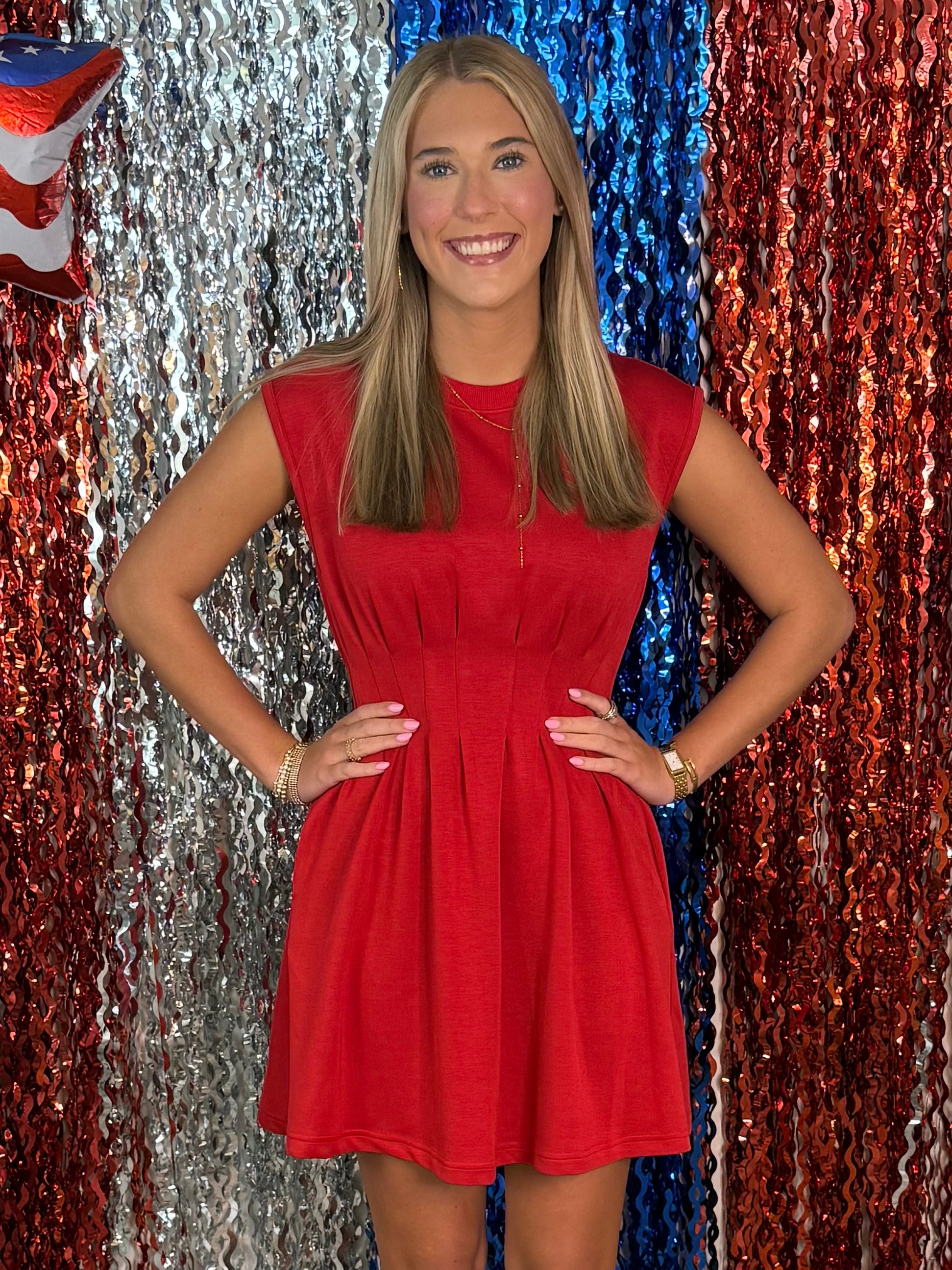 Sweet Silhouette Red Pintuck Dress-Shop-Womens-Boutique-Clothing