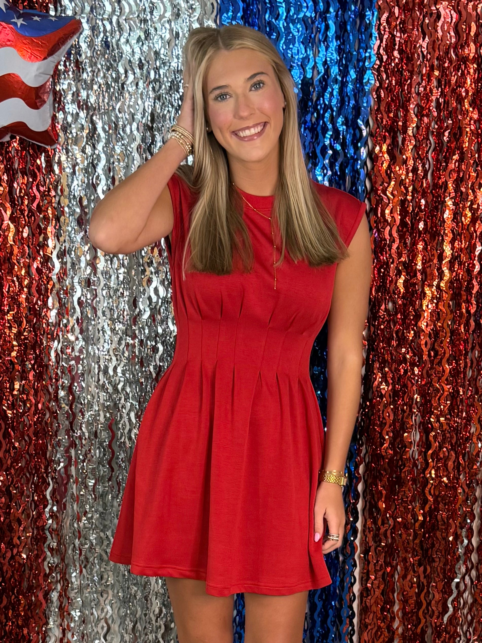 Sweet Silhouette Red Pintuck Dress-Shop-Womens-Boutique-Clothing
