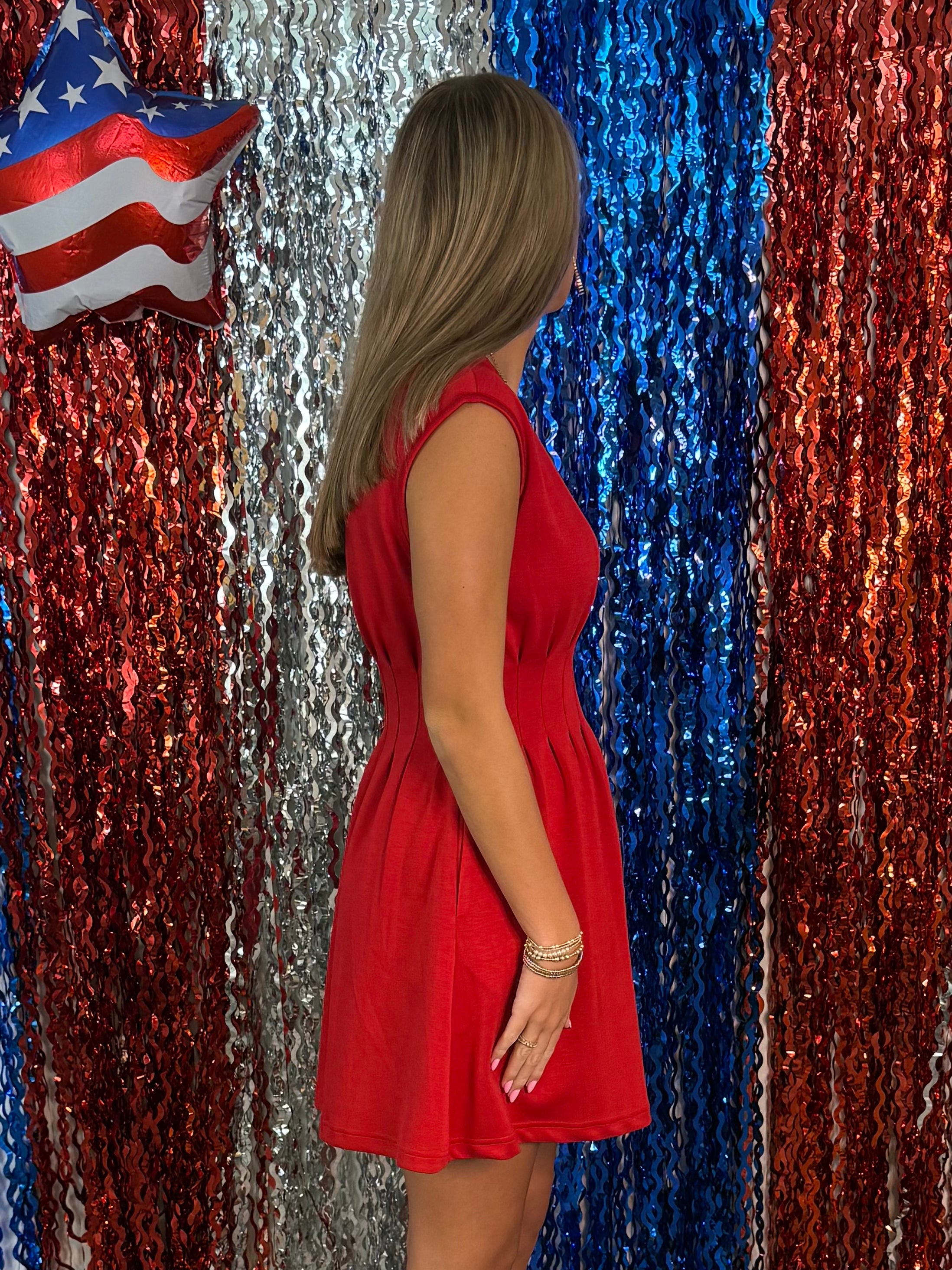 Sweet Silhouette Red Pintuck Dress-Shop-Womens-Boutique-Clothing