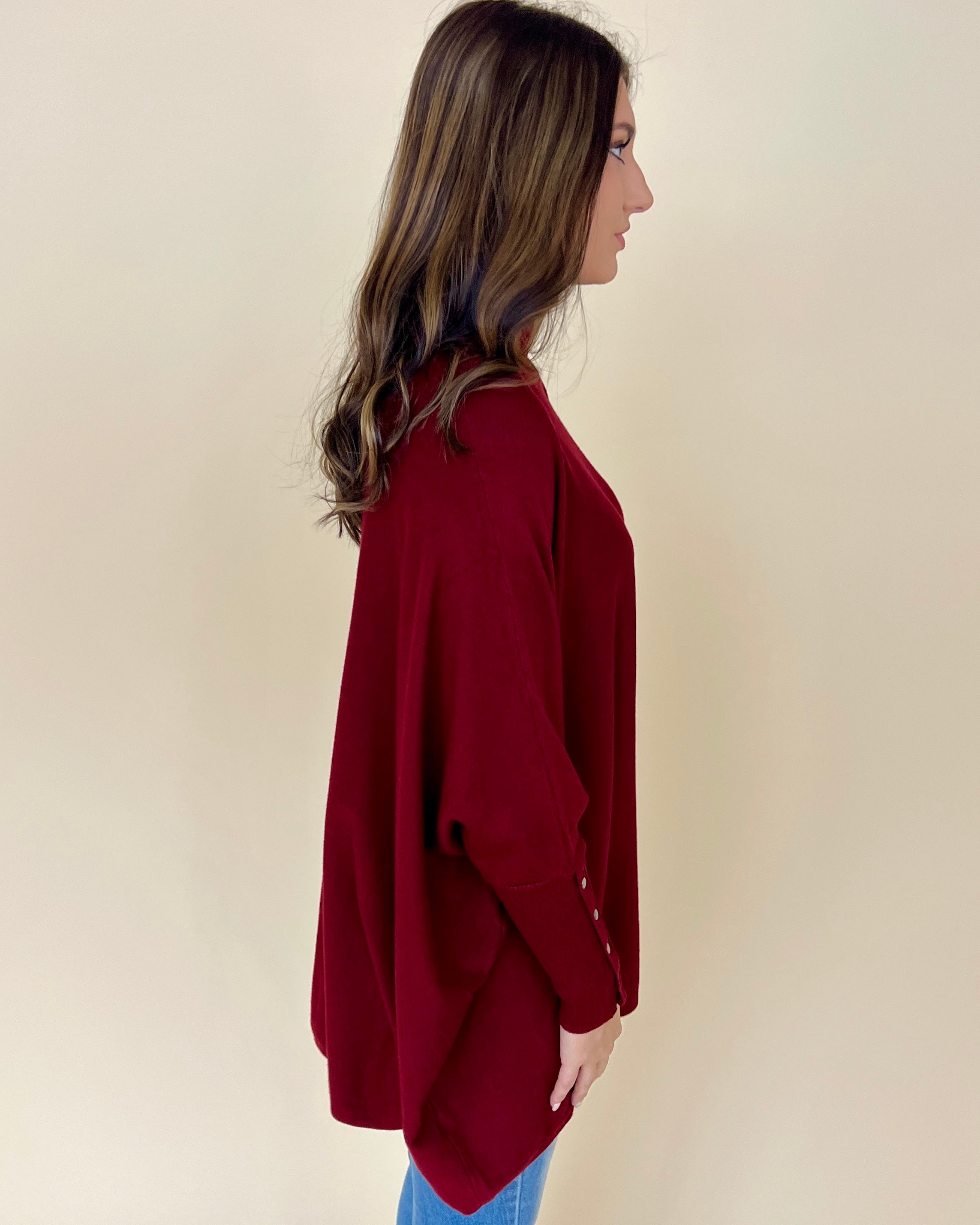 Lovely Chill Merlot Button Cuff Turtle Neck Top-Shop-Womens-Boutique-Clothing