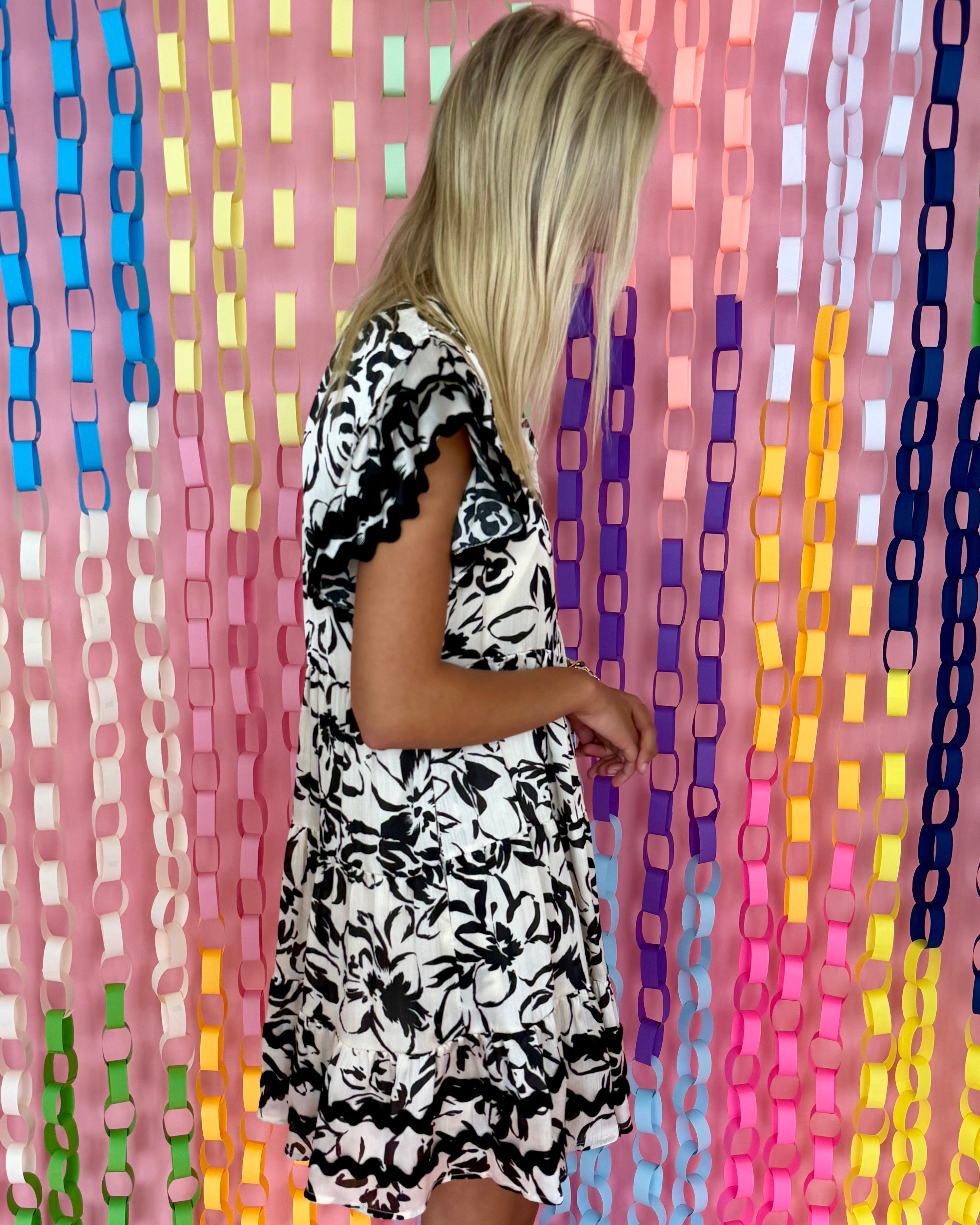 So Beloved Ivory Floral Ric Rac Dress-Shop-Womens-Boutique-Clothing