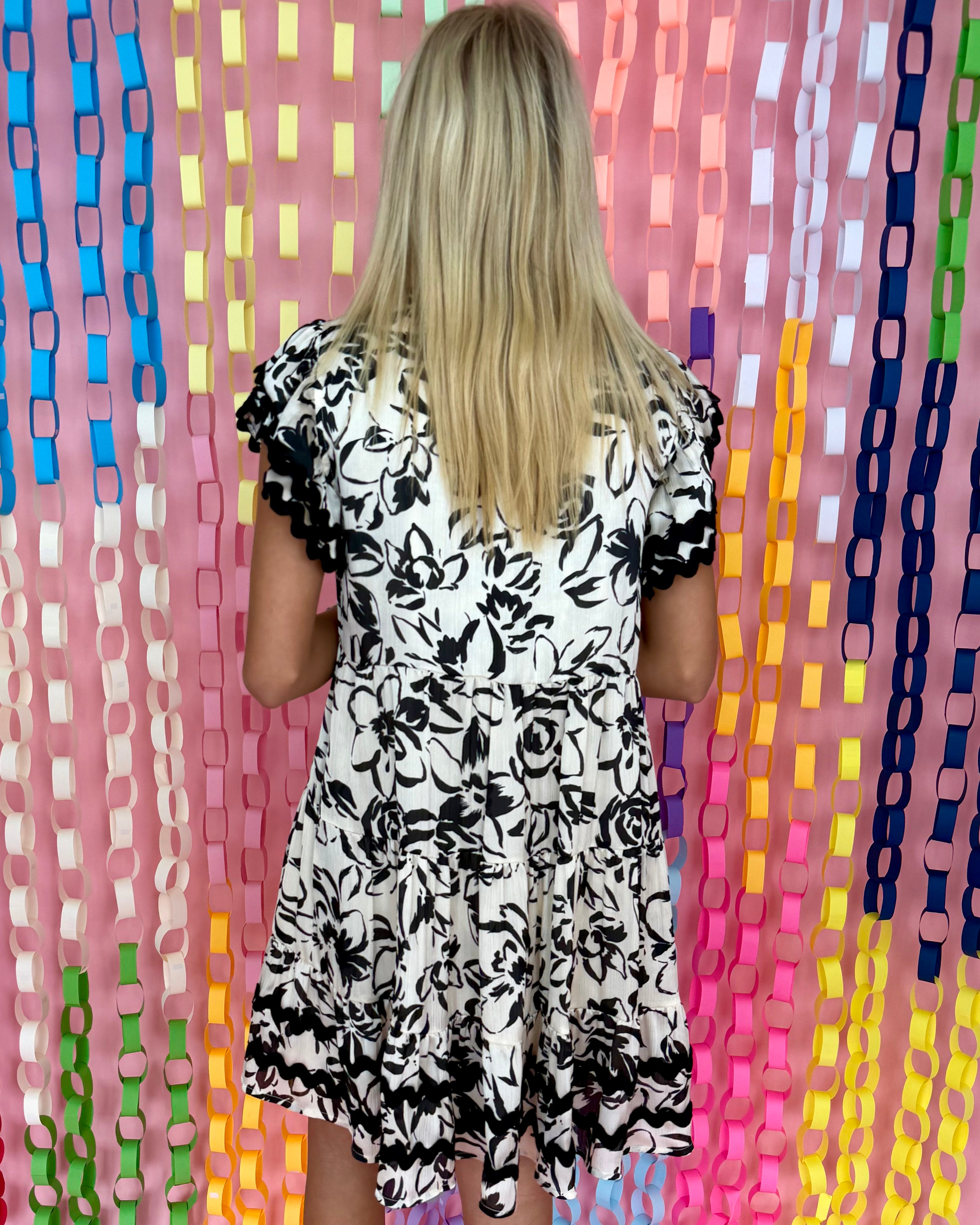 So Beloved Ivory Floral Ric Rac Dress-Shop-Womens-Boutique-Clothing