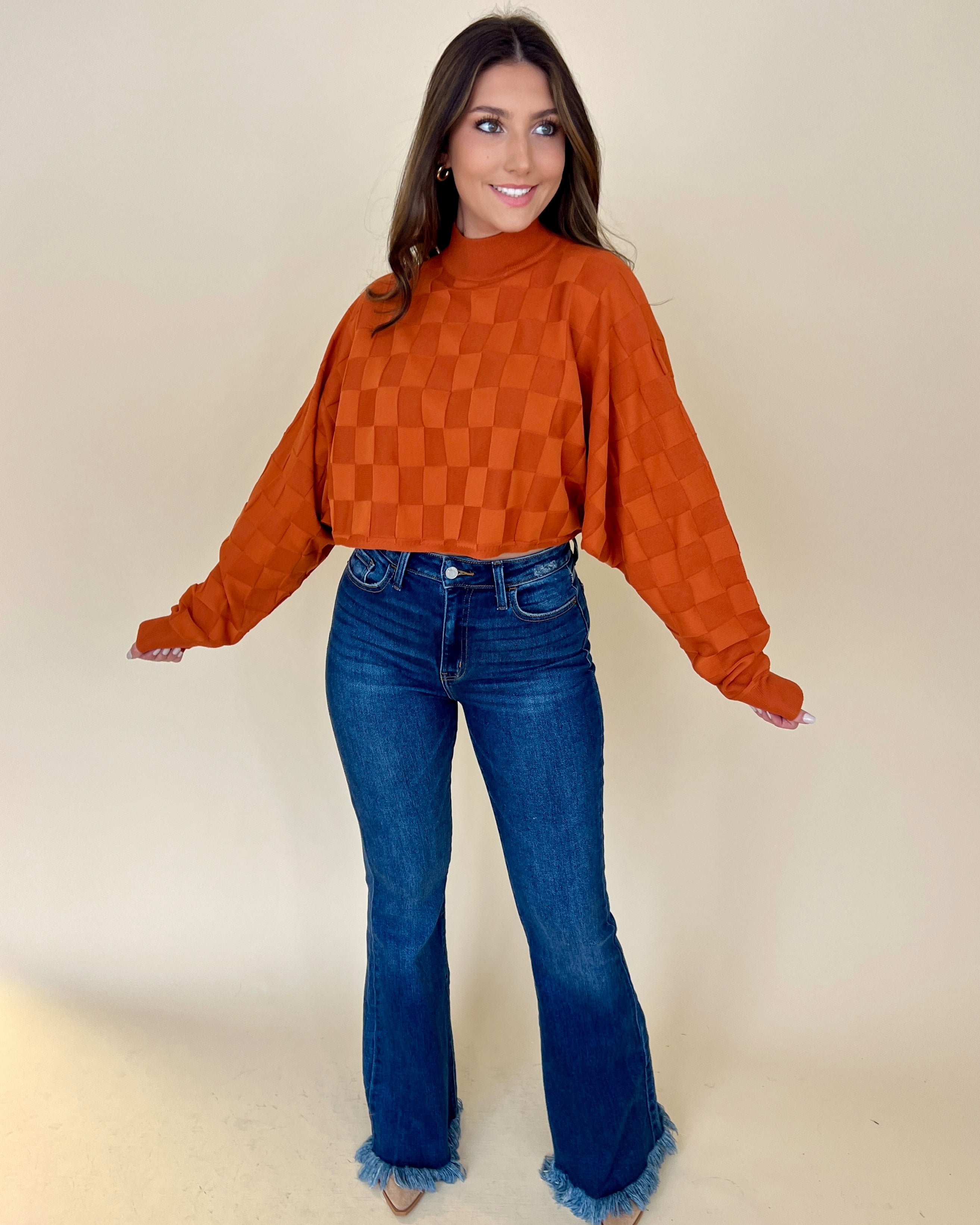 All Night Orange Textured Knit Sweater-Shop-Womens-Boutique-Clothing