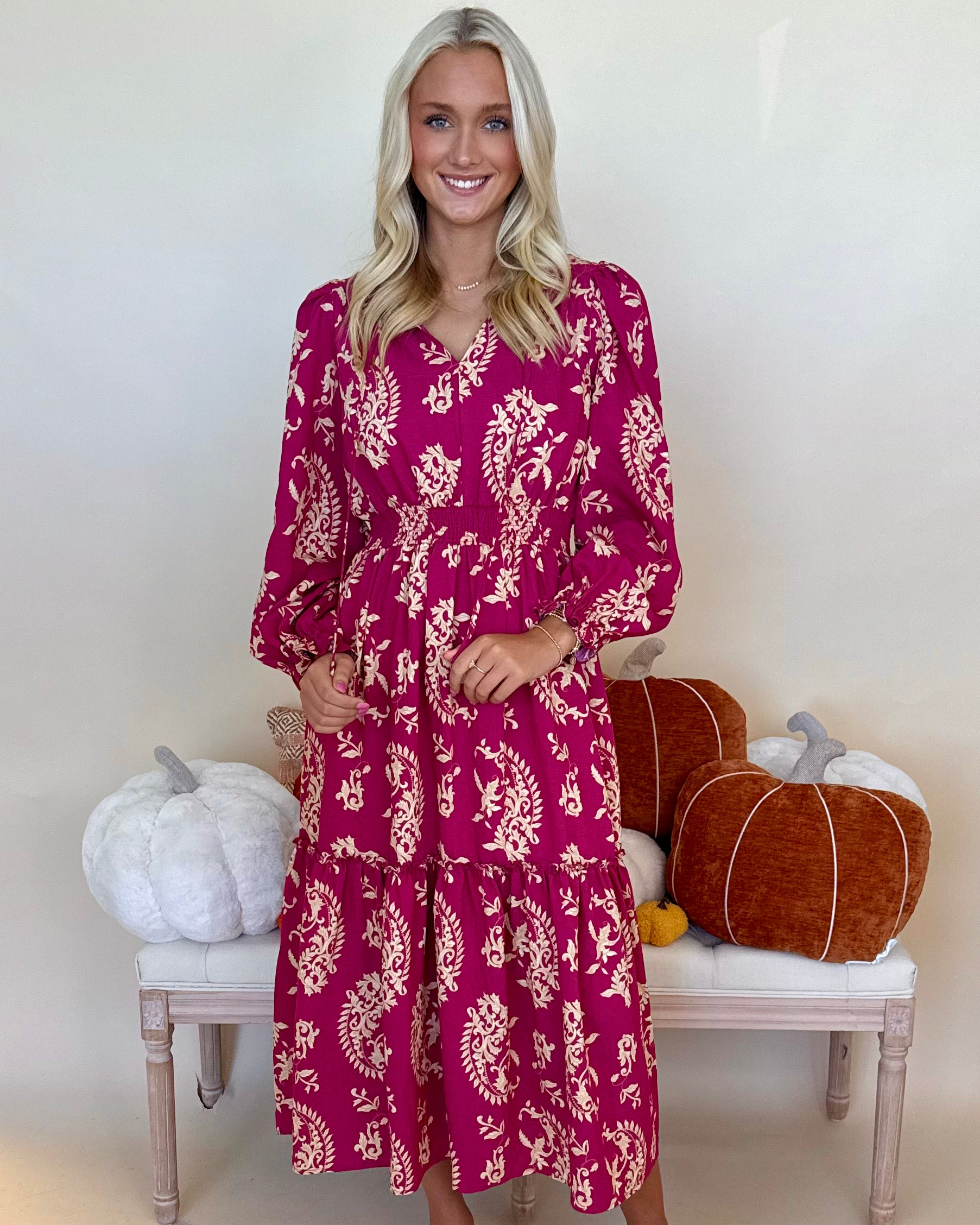 All Going Well Magenta Paisley Midi Dress-Shop-Womens-Boutique-Clothing