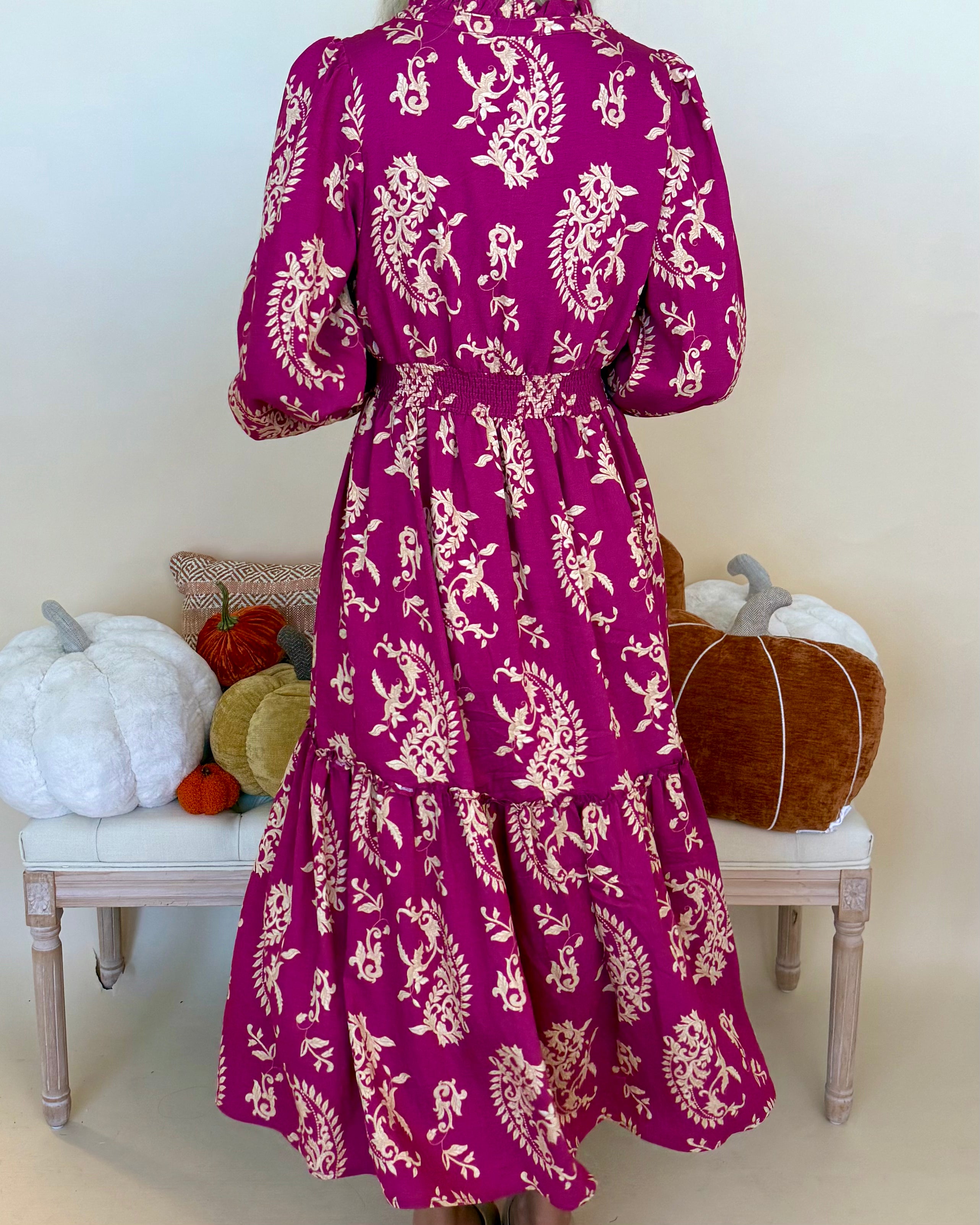 All Going Well Magenta Paisley Midi Dress-Shop-Womens-Boutique-Clothing