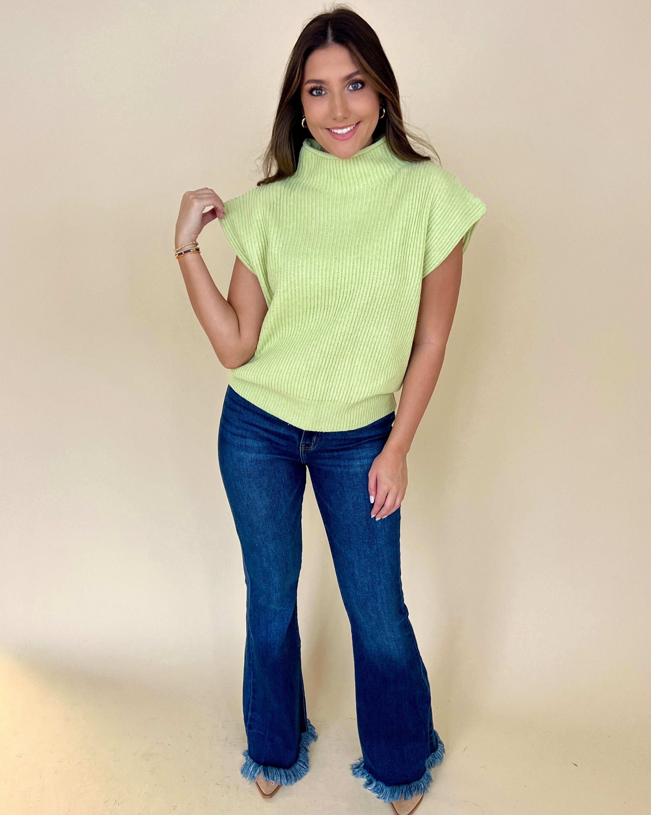 Better Yet Pistachio Turtleneck Sweater Vest-Shop-Womens-Boutique-Clothing