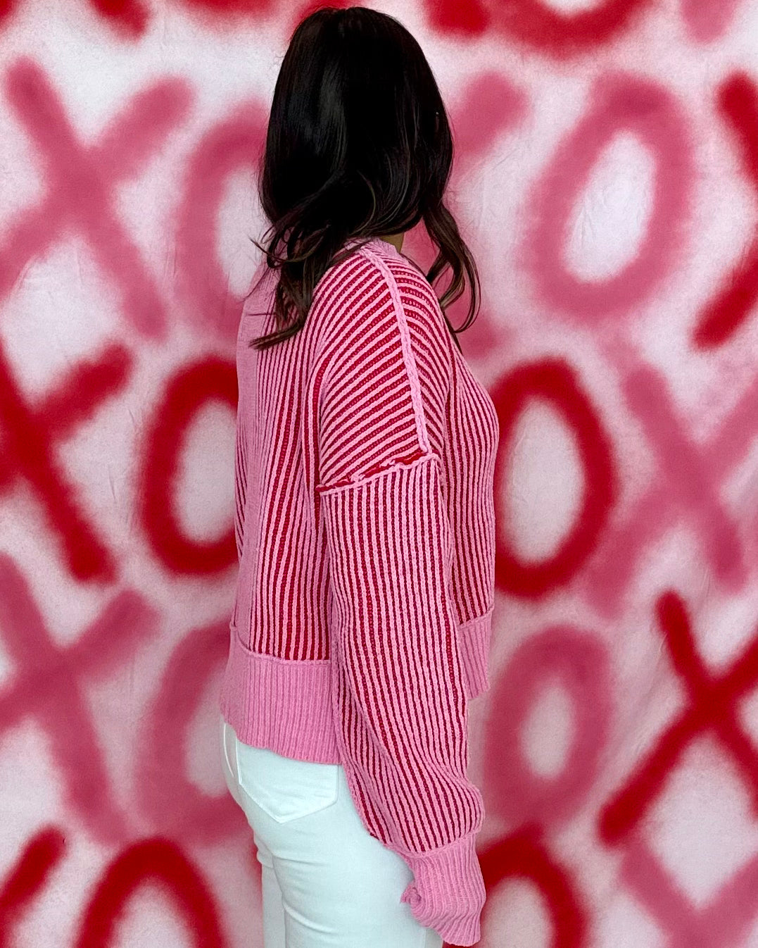 Bold News Pink Two Tone Sweater-Shop-Womens-Boutique-Clothing
