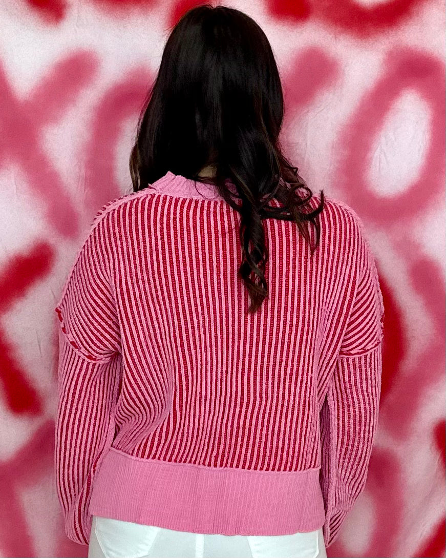Bold News Pink Two Tone Sweater-Shop-Womens-Boutique-Clothing