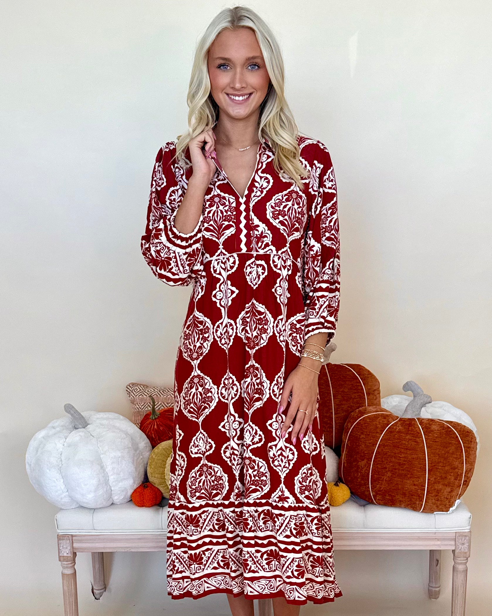 Right Timing Wine Abstract Midi Dress-Shop-Womens-Boutique-Clothing