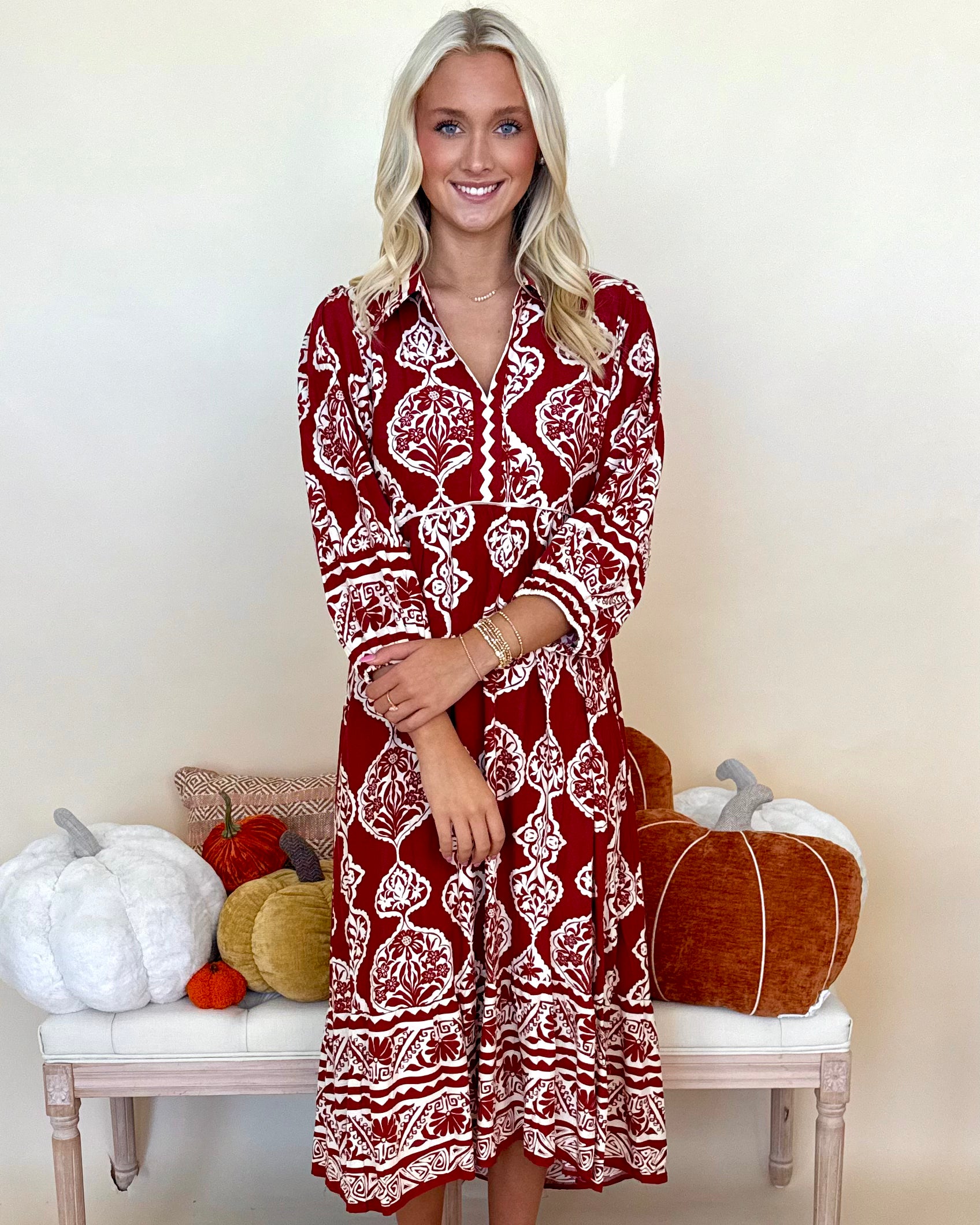 Right Timing Wine Abstract Midi Dress-Shop-Womens-Boutique-Clothing