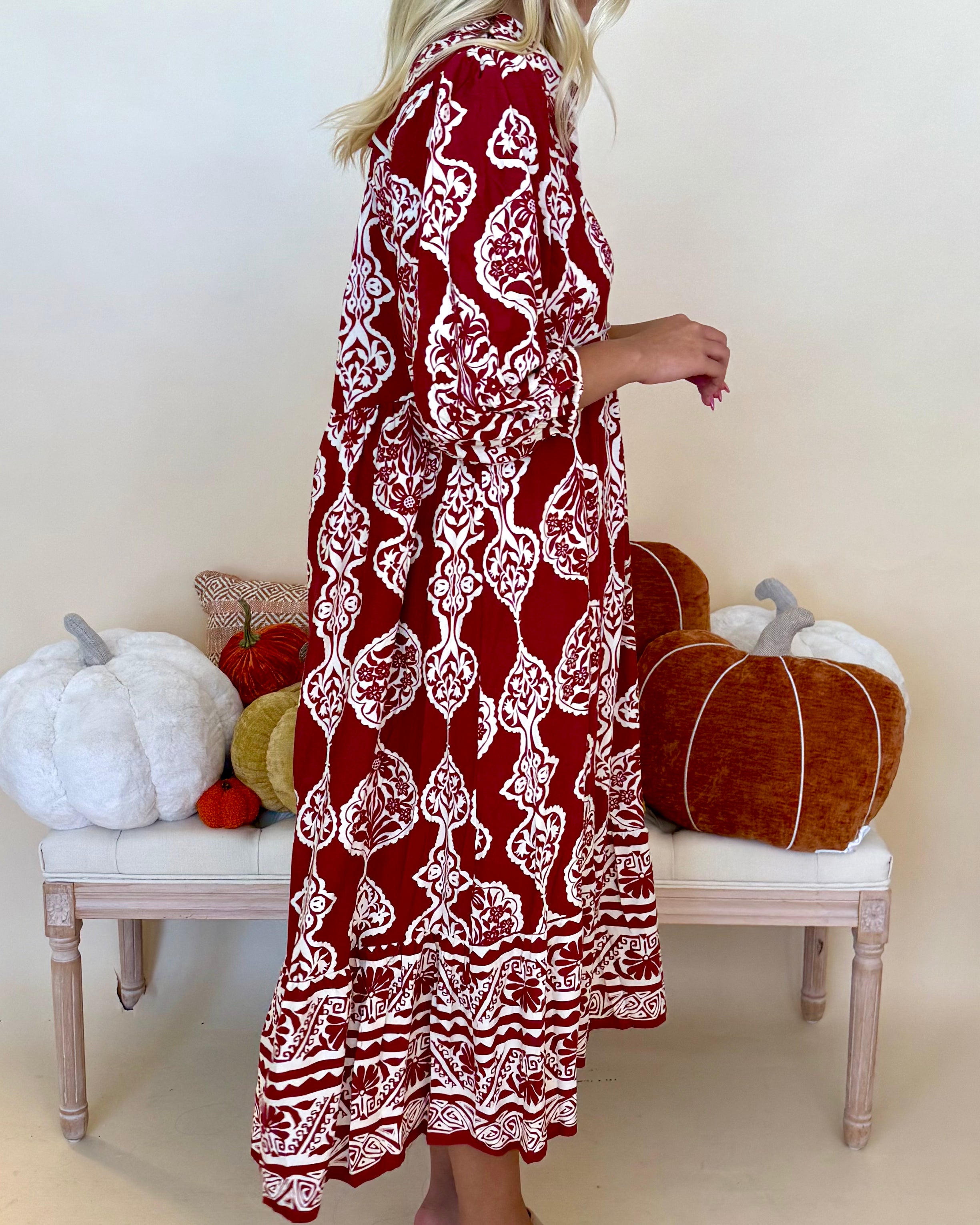 Right Timing Wine Abstract Midi Dress-Shop-Womens-Boutique-Clothing