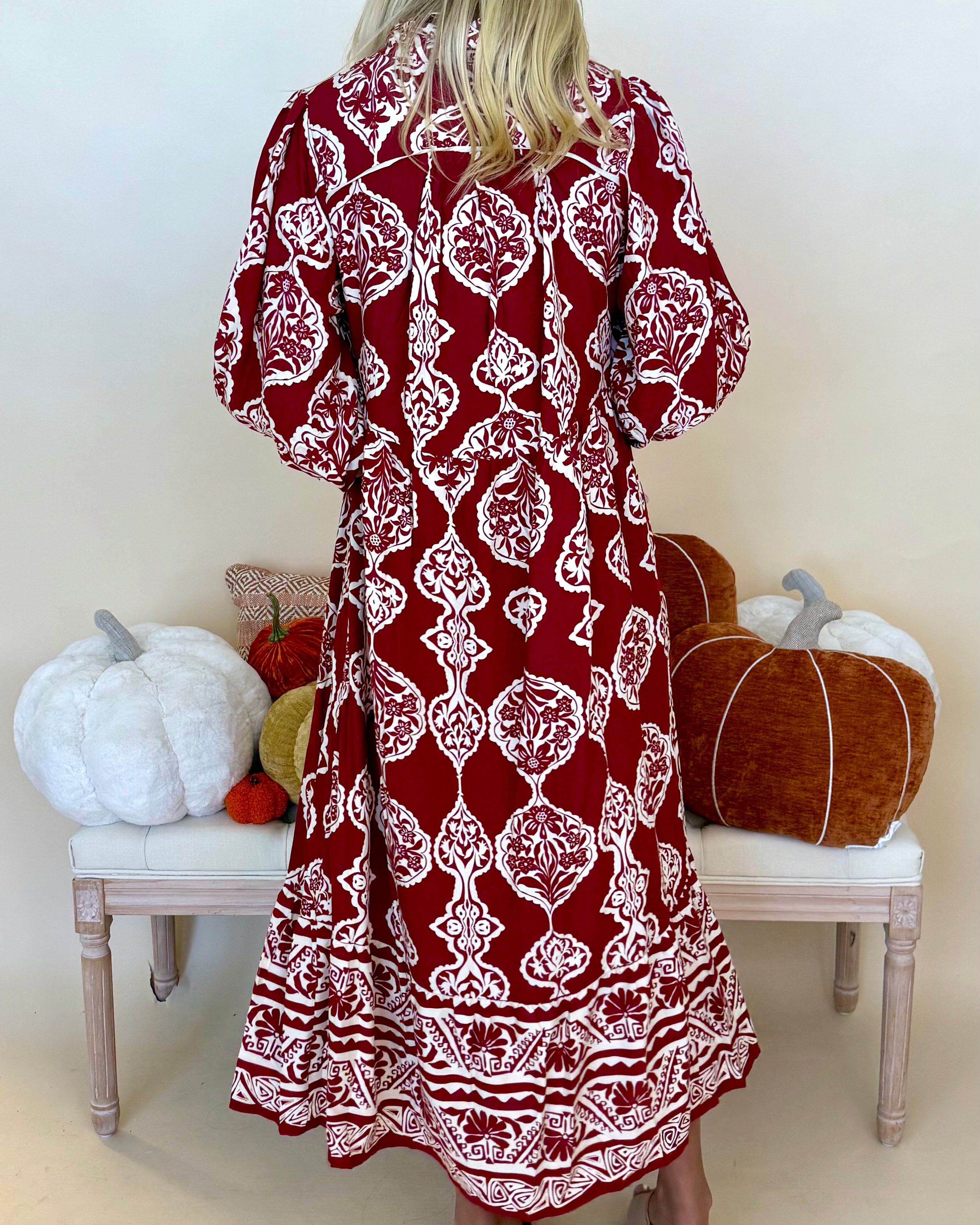 Right Timing Wine Abstract Midi Dress-Shop-Womens-Boutique-Clothing