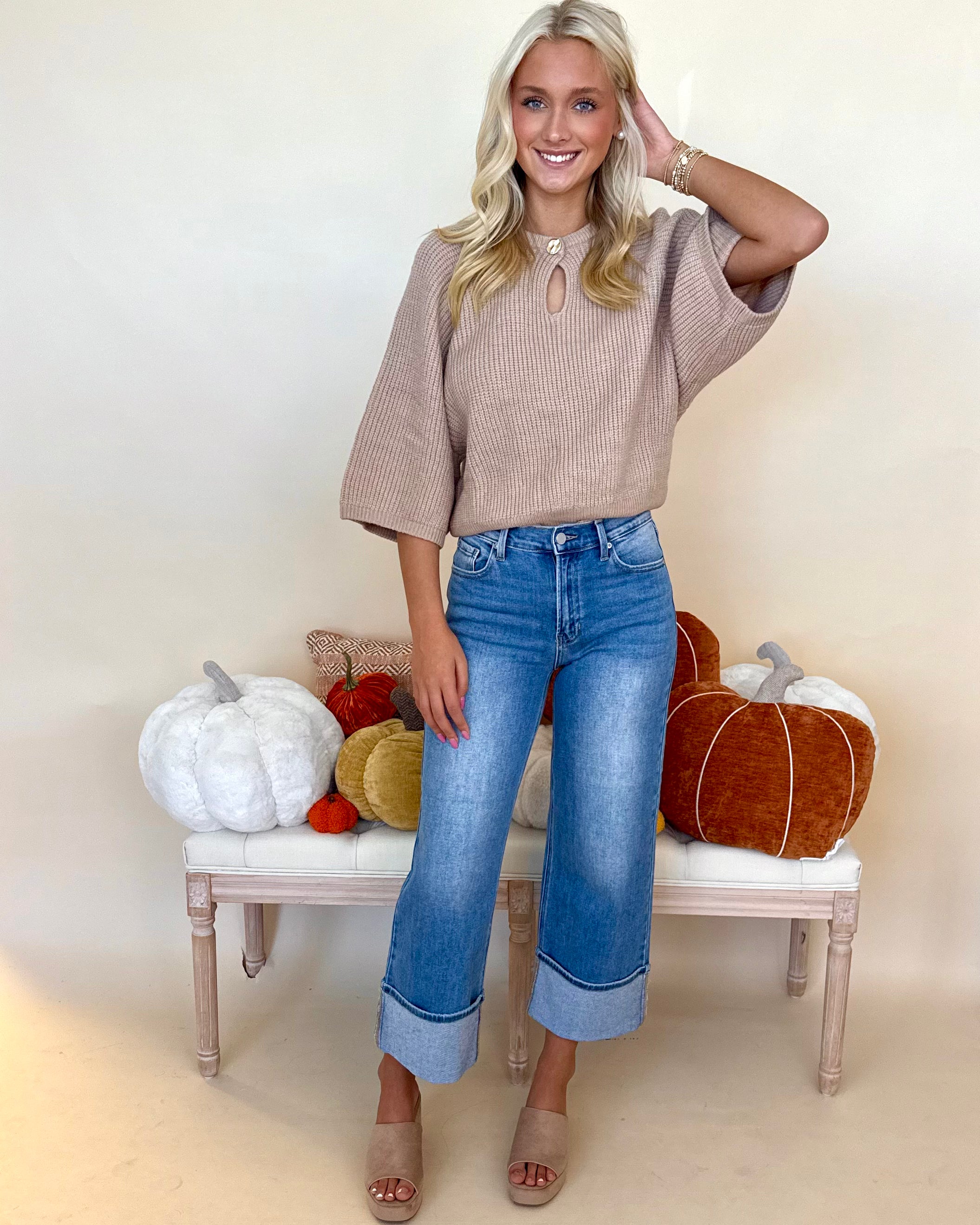 Chai Time Medium Denim Cuffed Wide Leg Jean-Shop-Womens-Boutique-Clothing