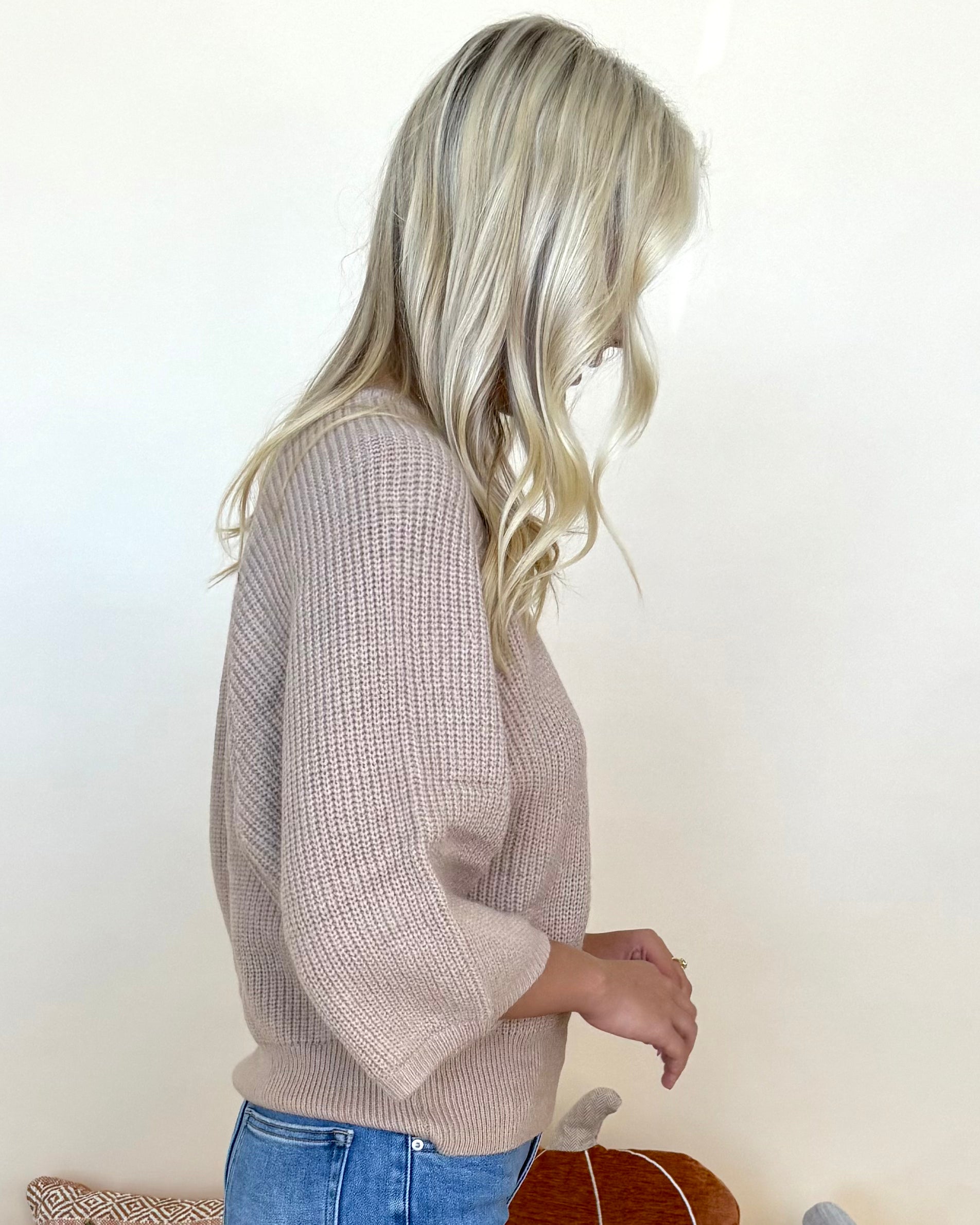 Wide Open Spaces Taupe 3/4 Sleeve Sweater-Shop-Womens-Boutique-Clothing