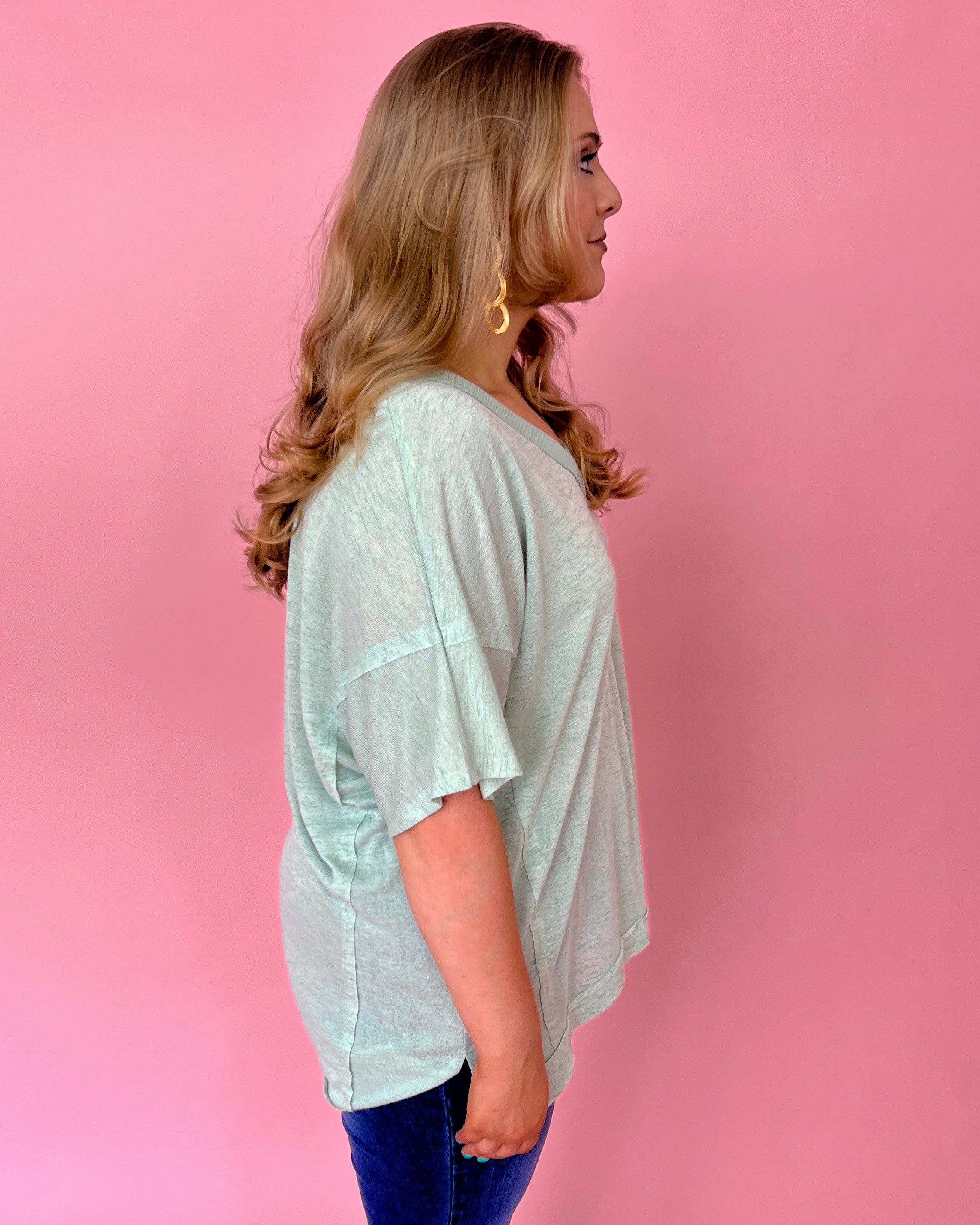 Stroll Through Town Lt Sage Plus V-neck Top-Shop-Womens-Boutique-Clothing