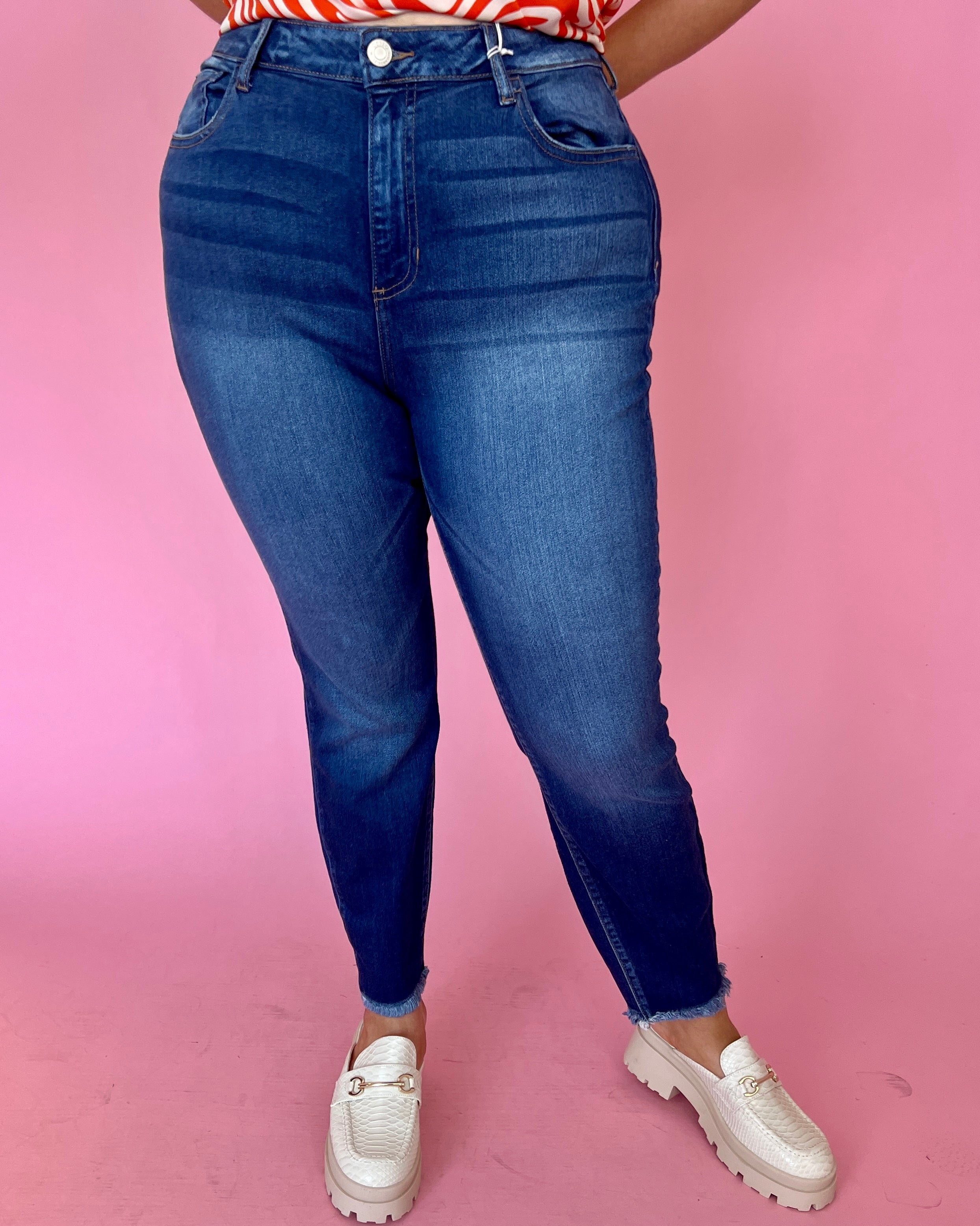 All Put Together Medium Denim Plus Mid Rise Fray Hem Skinny Jeans-Shop-Womens-Boutique-Clothing