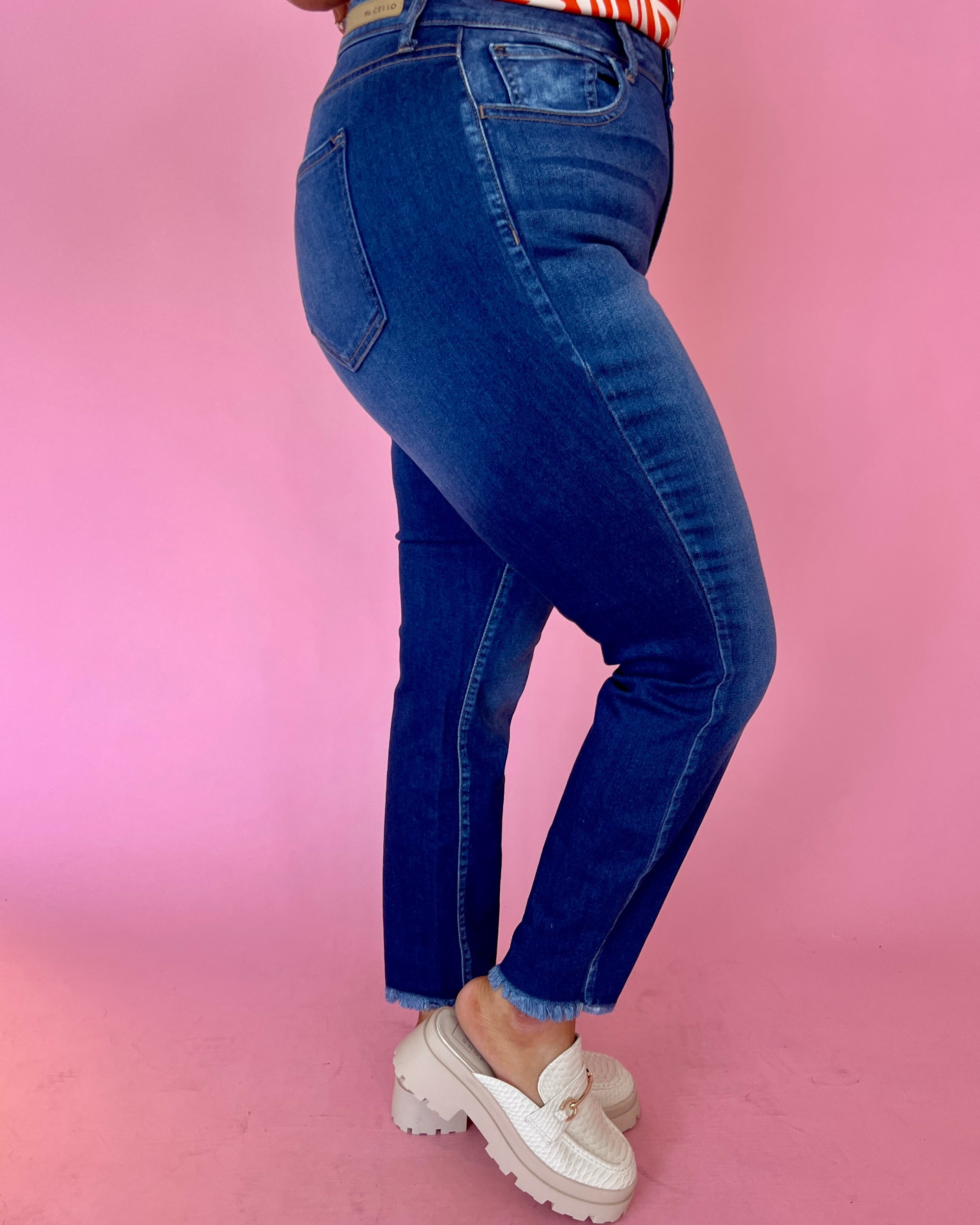 All Put Together Medium Denim Plus Mid Rise Fray Hem Skinny Jeans-Shop-Womens-Boutique-Clothing