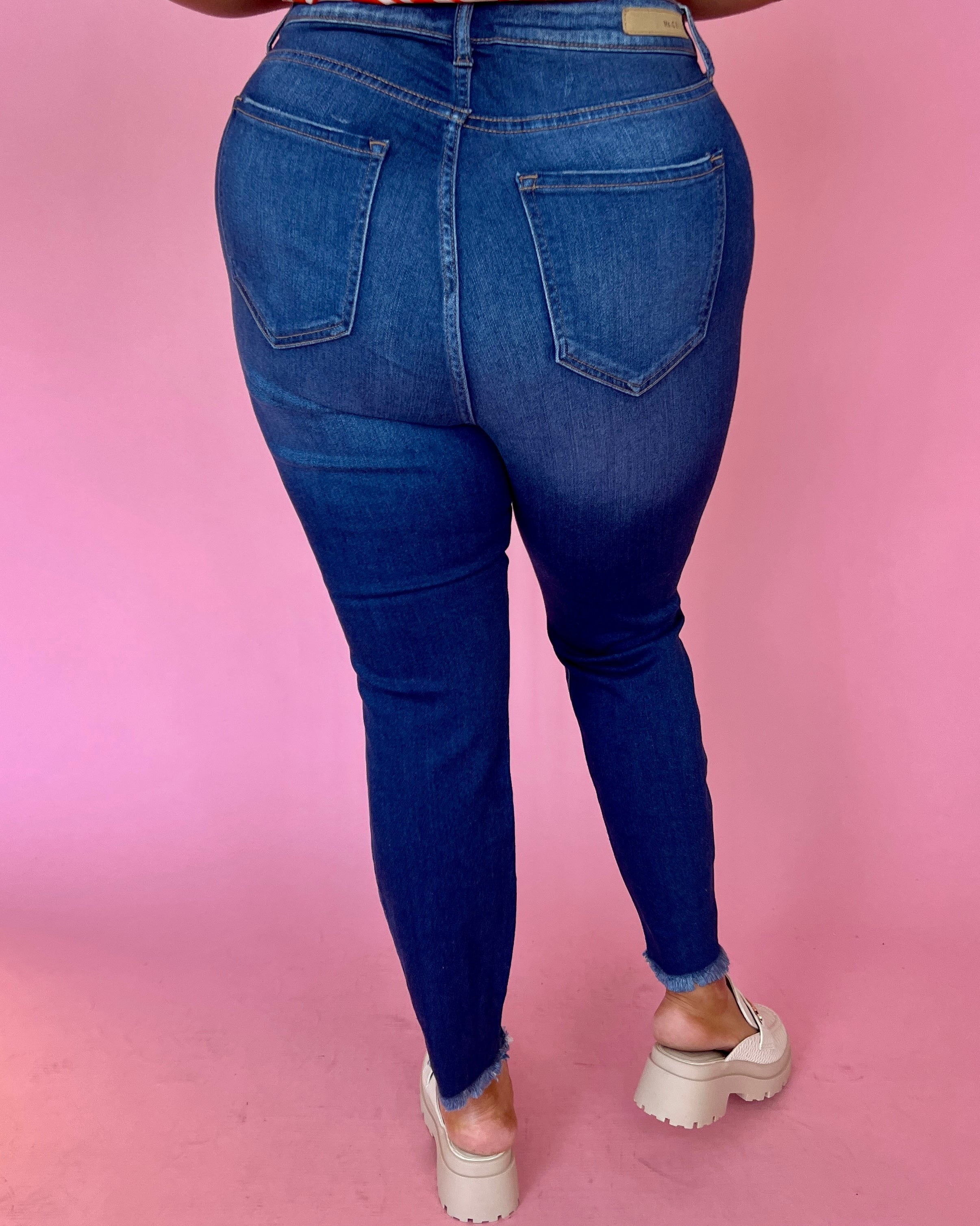 All Put Together Medium Denim Plus Mid Rise Fray Hem Skinny Jeans-Shop-Womens-Boutique-Clothing