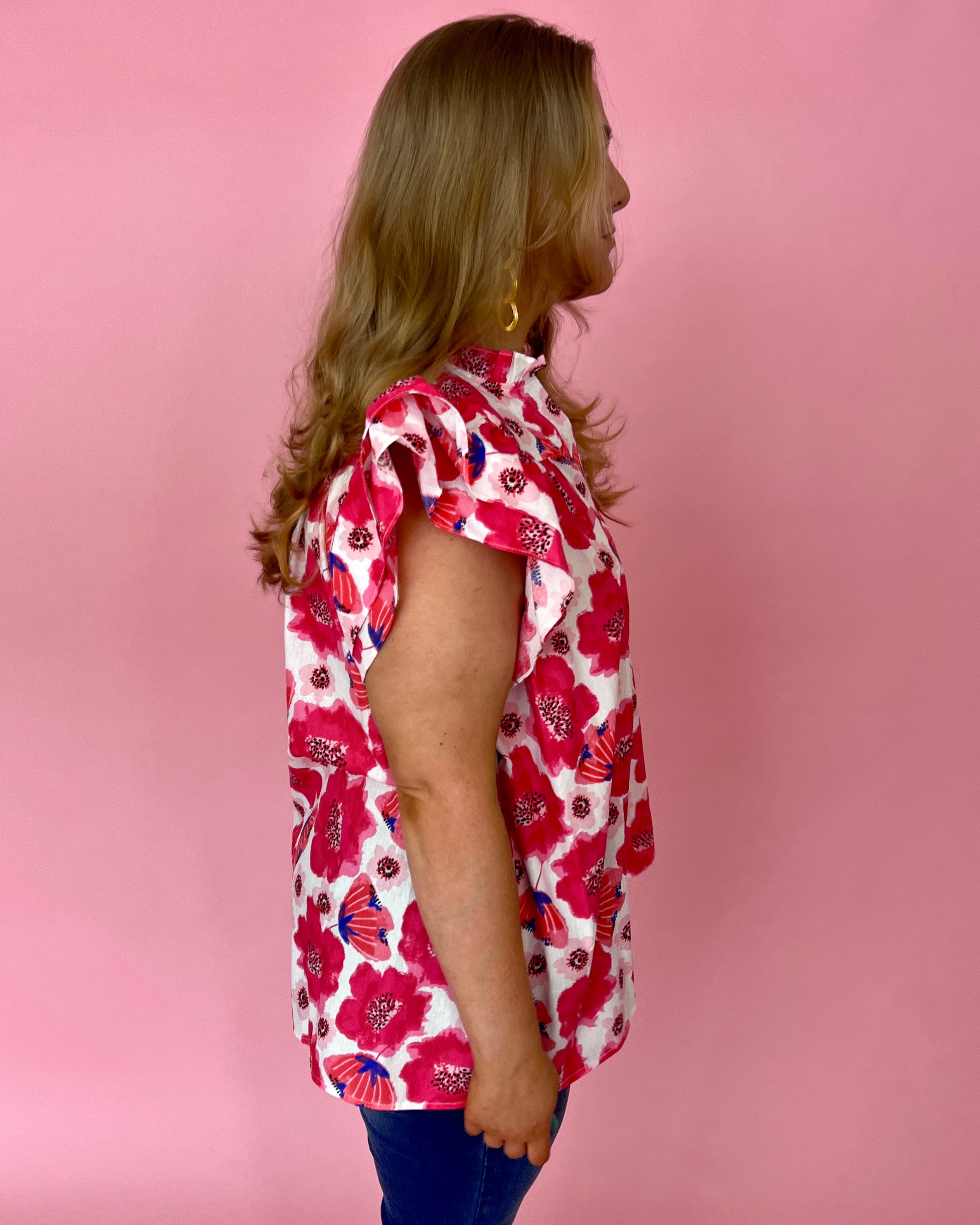 I Know My Own Worth Pink Plus Floral Flutter Sleeve Top-Shop-Womens-Boutique-Clothing