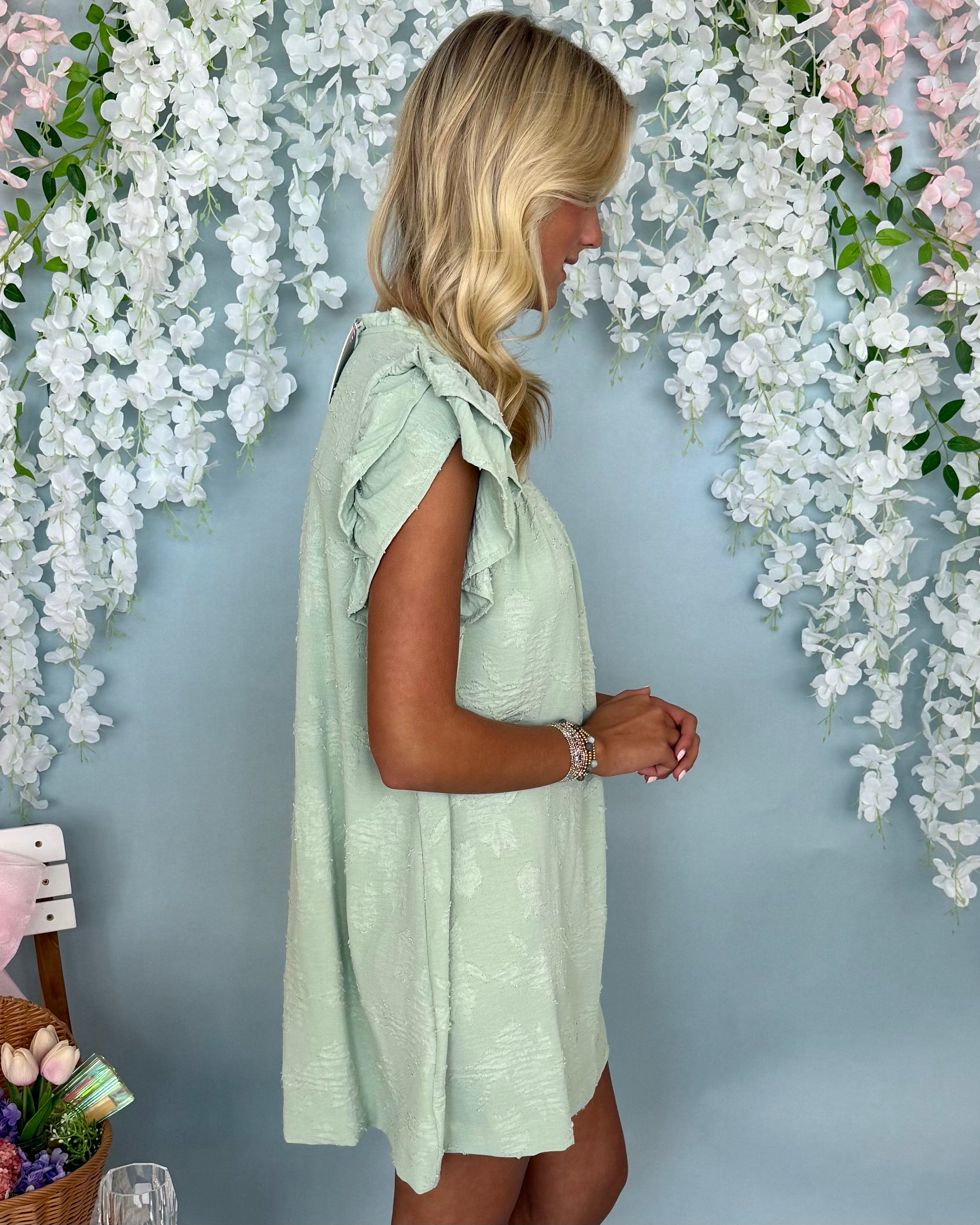 In This Groove Mint Floral Smocked Dress-Shop-Womens-Boutique-Clothing
