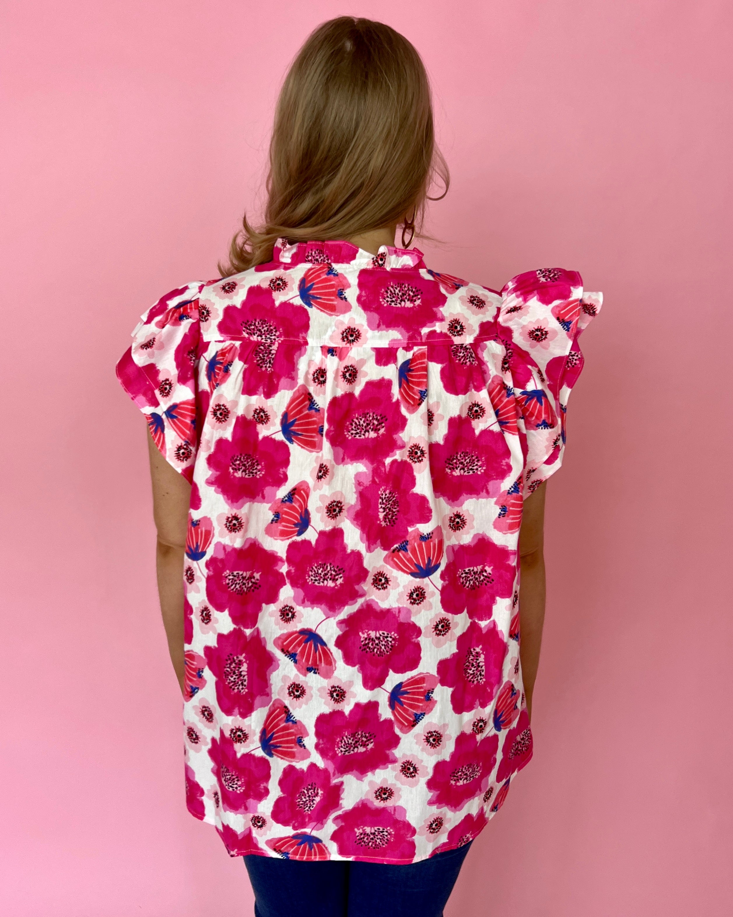 I Know My Own Worth Pink Plus Floral Flutter Sleeve Top-Shop-Womens-Boutique-Clothing