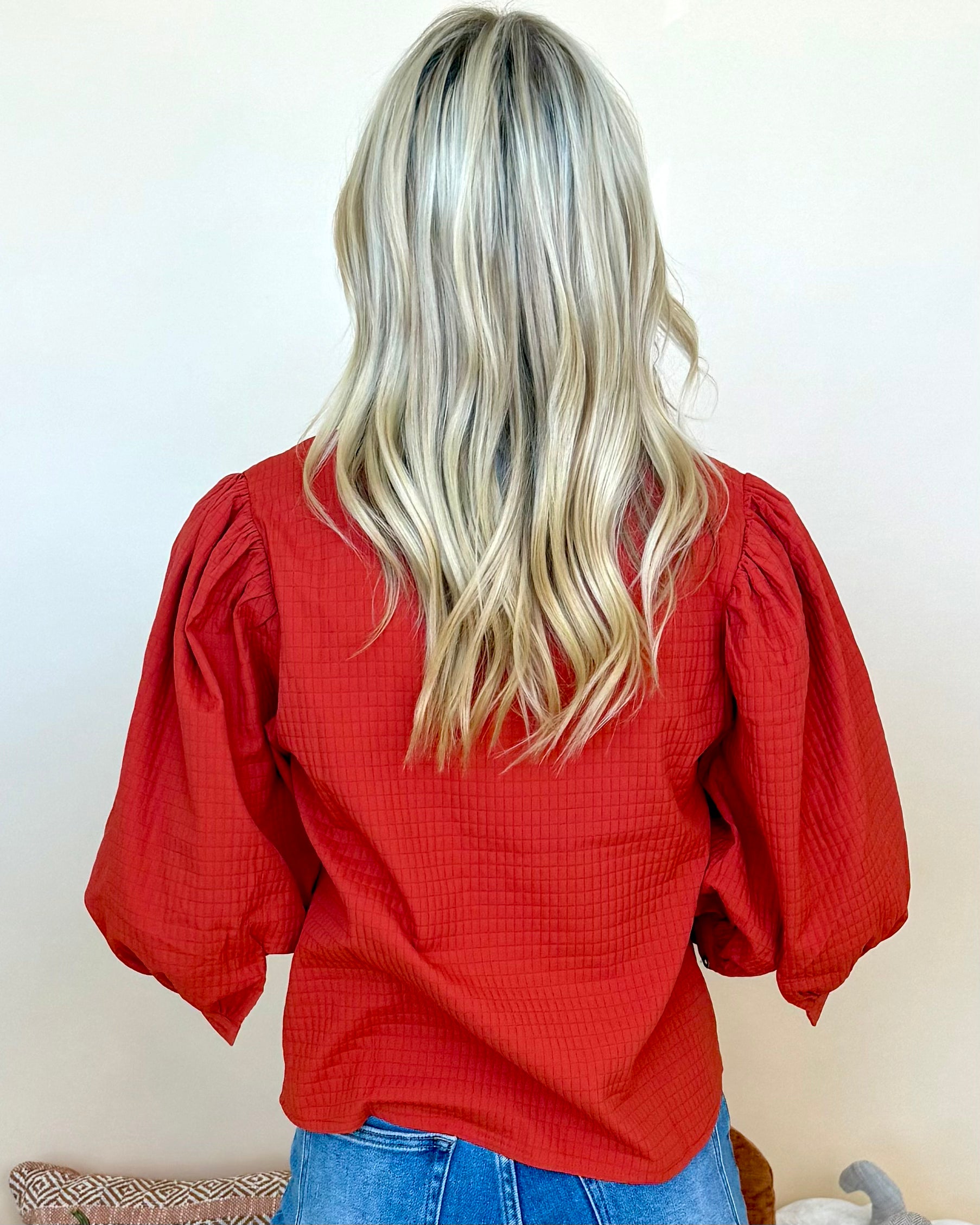 Think On It Rust Textured Ruffle Top-Shop-Womens-Boutique-Clothing