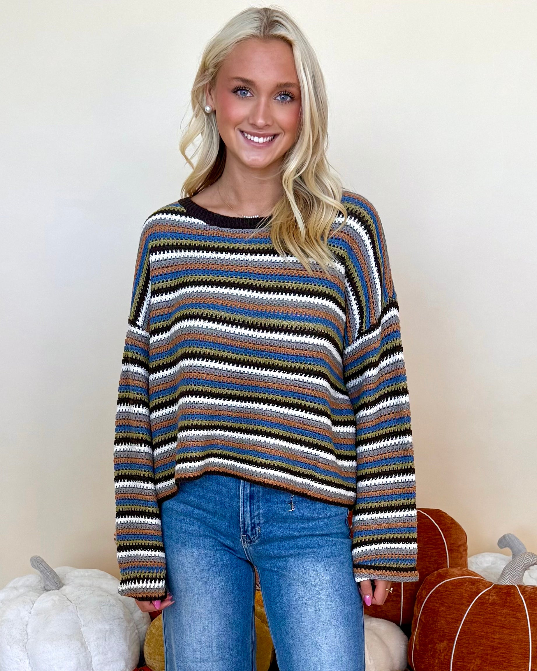 Last Word Brown Multi Stripe Sweater-Shop-Womens-Boutique-Clothing