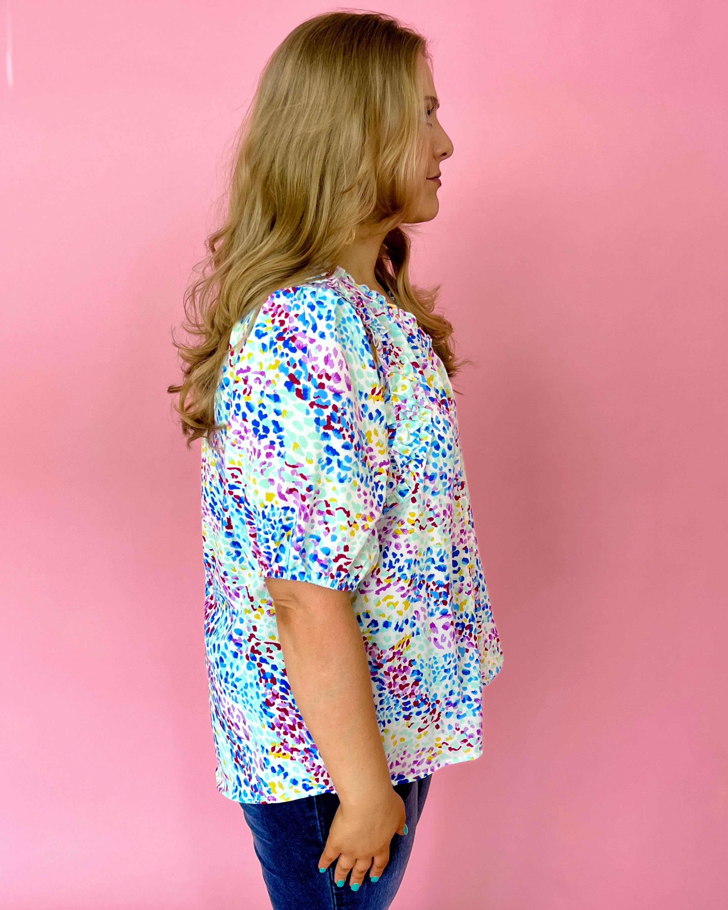 Take My Hand Aqua Plus Abstract Print Split Neck Top-Shop-Womens-Boutique-Clothing