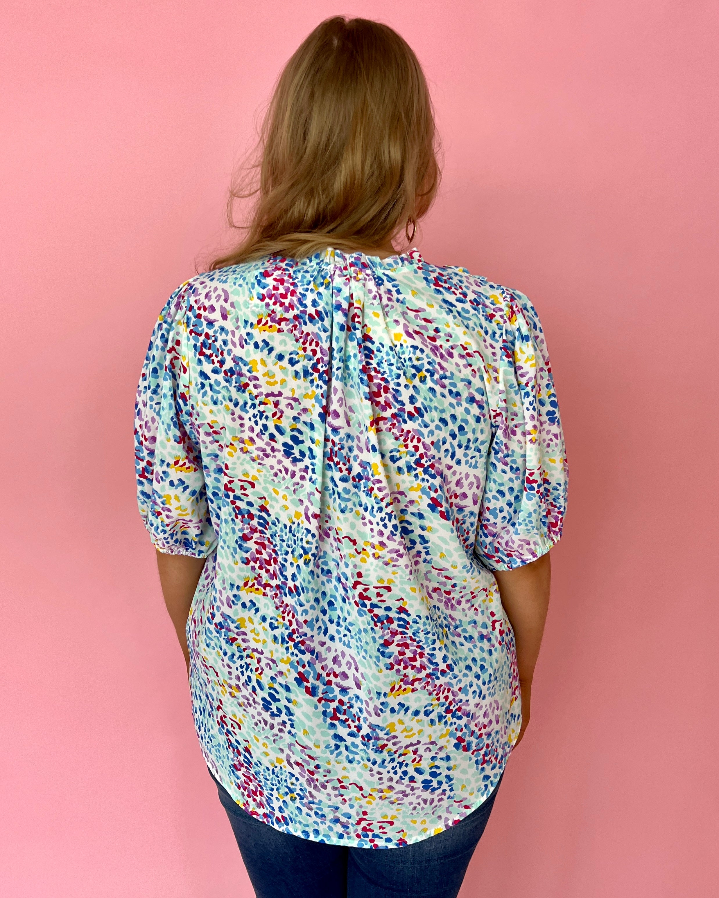 Take My Hand Aqua Plus Abstract Print Split Neck Top-Shop-Womens-Boutique-Clothing