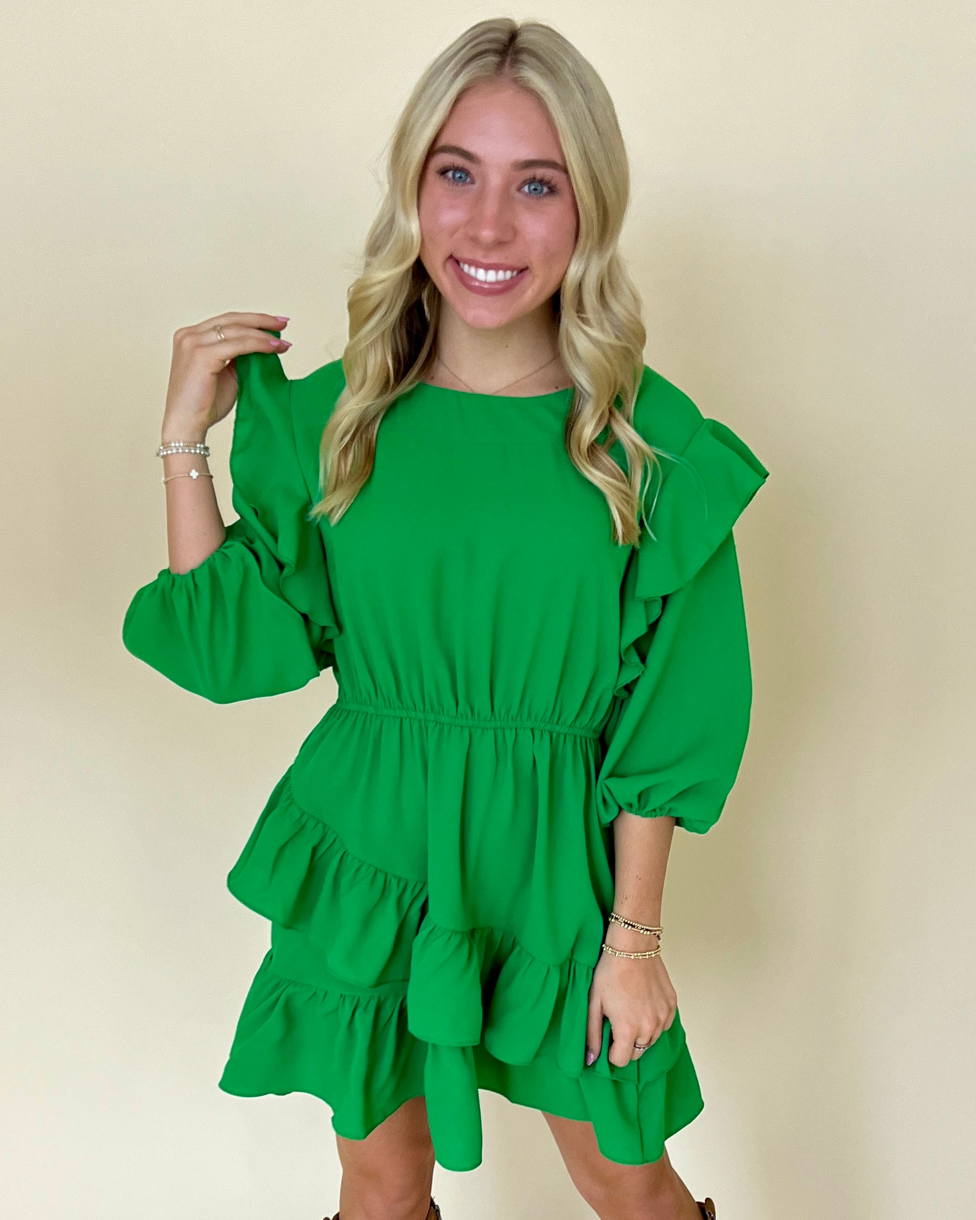 Can't Leave You Kelly Green Ruffle Dress-Shop-Womens-Boutique-Clothing