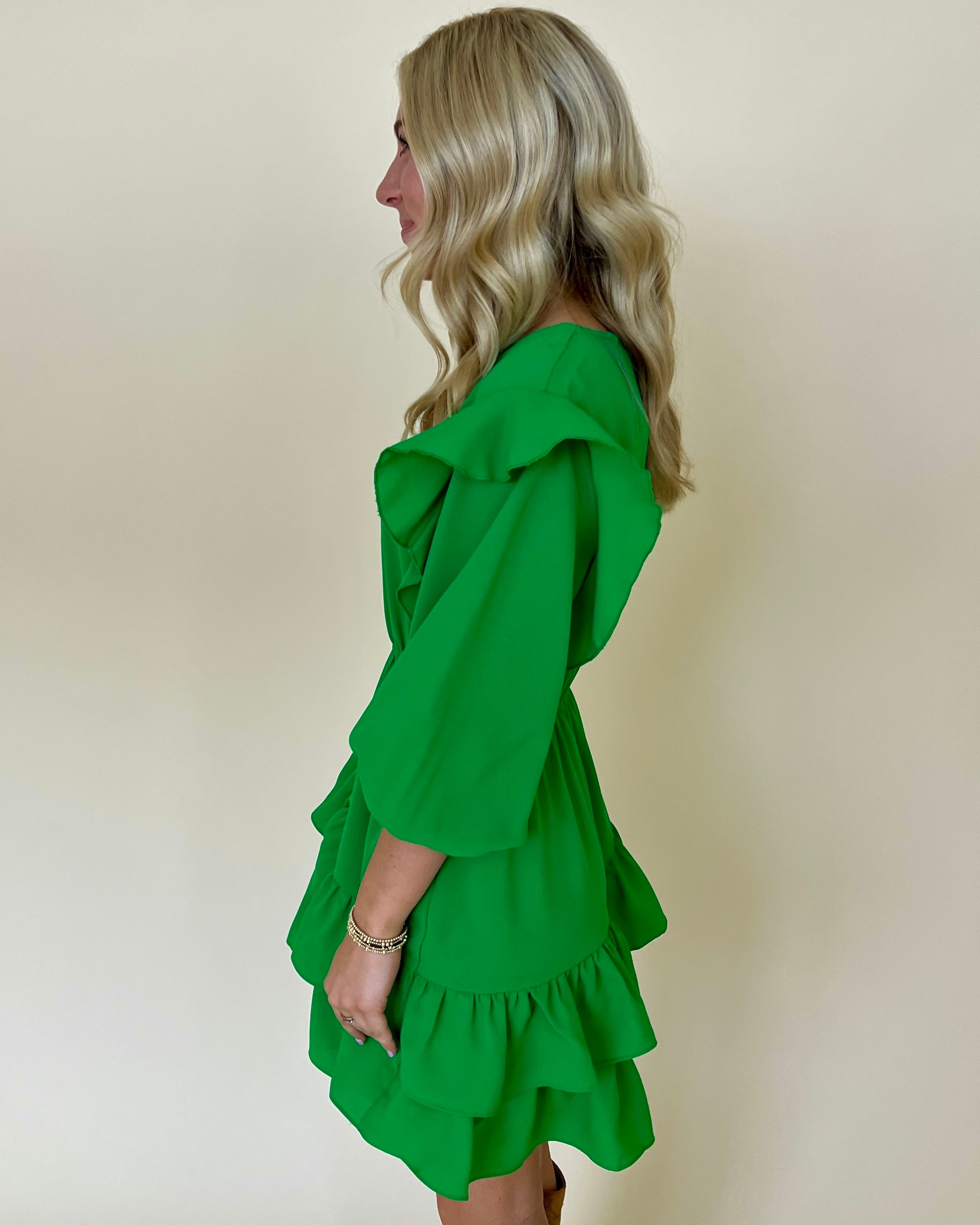 Can't Leave You Kelly Green Ruffle Dress-Shop-Womens-Boutique-Clothing