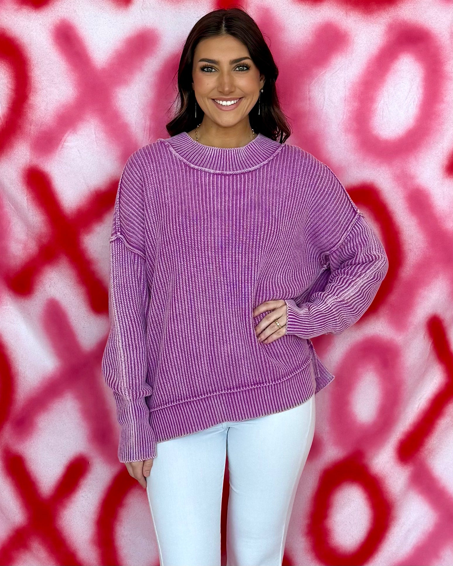 That's So You Violet Washed Slit Sweater-Shop-Womens-Boutique-Clothing