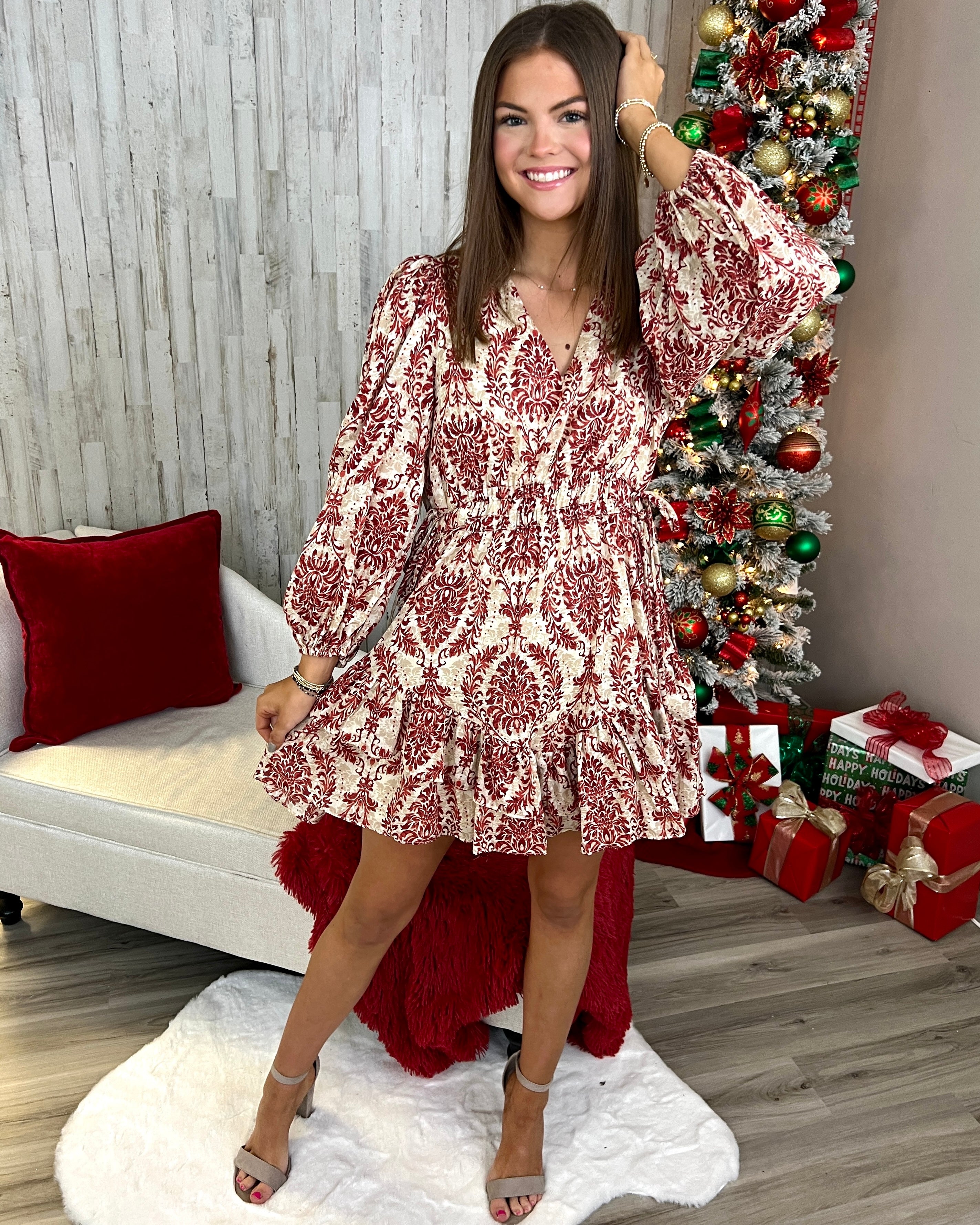 Lovely Tokens Burgundy Printed Smocked Dress-Shop-Womens-Boutique-Clothing