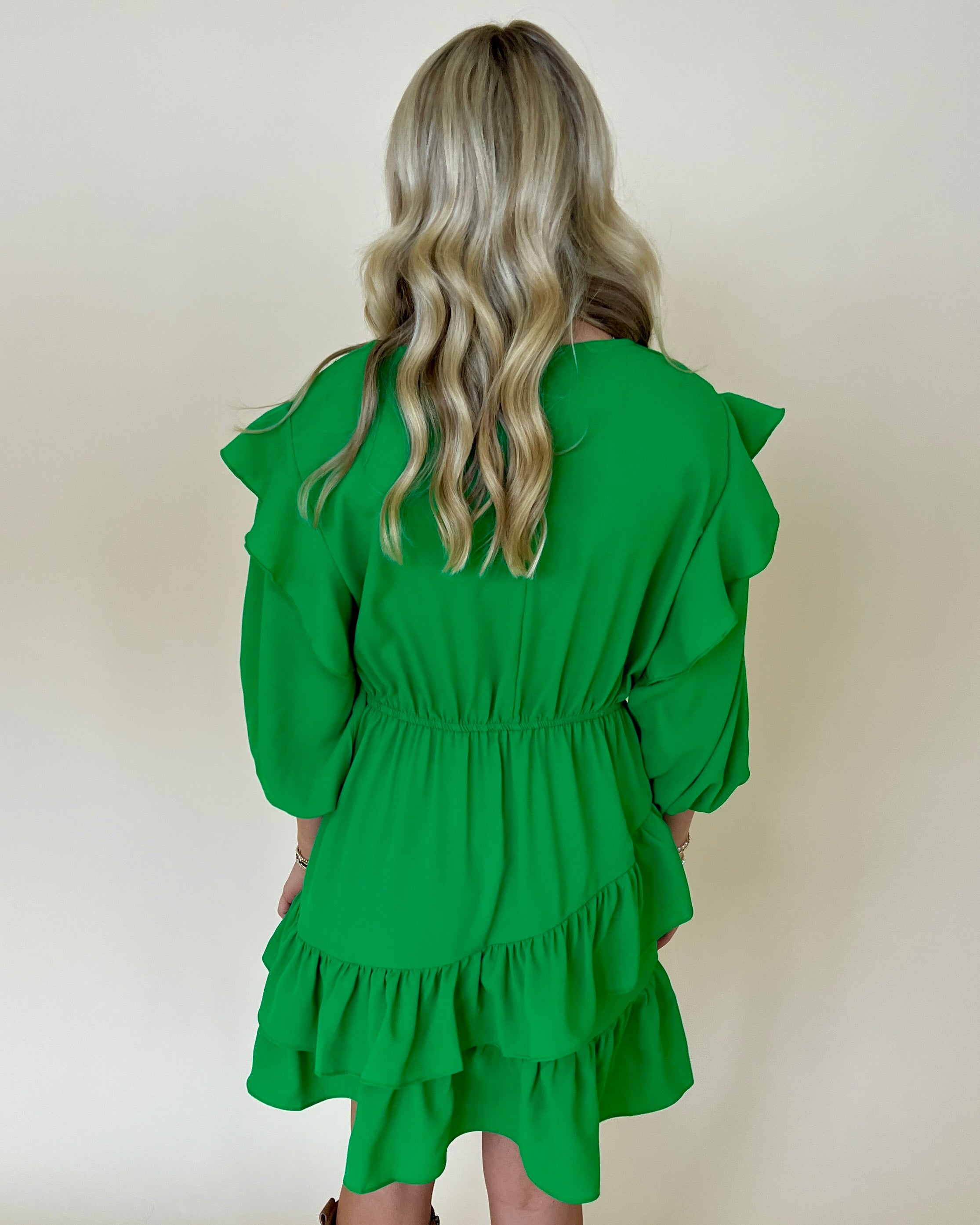 Can't Leave You Kelly Green Ruffle Dress-Shop-Womens-Boutique-Clothing