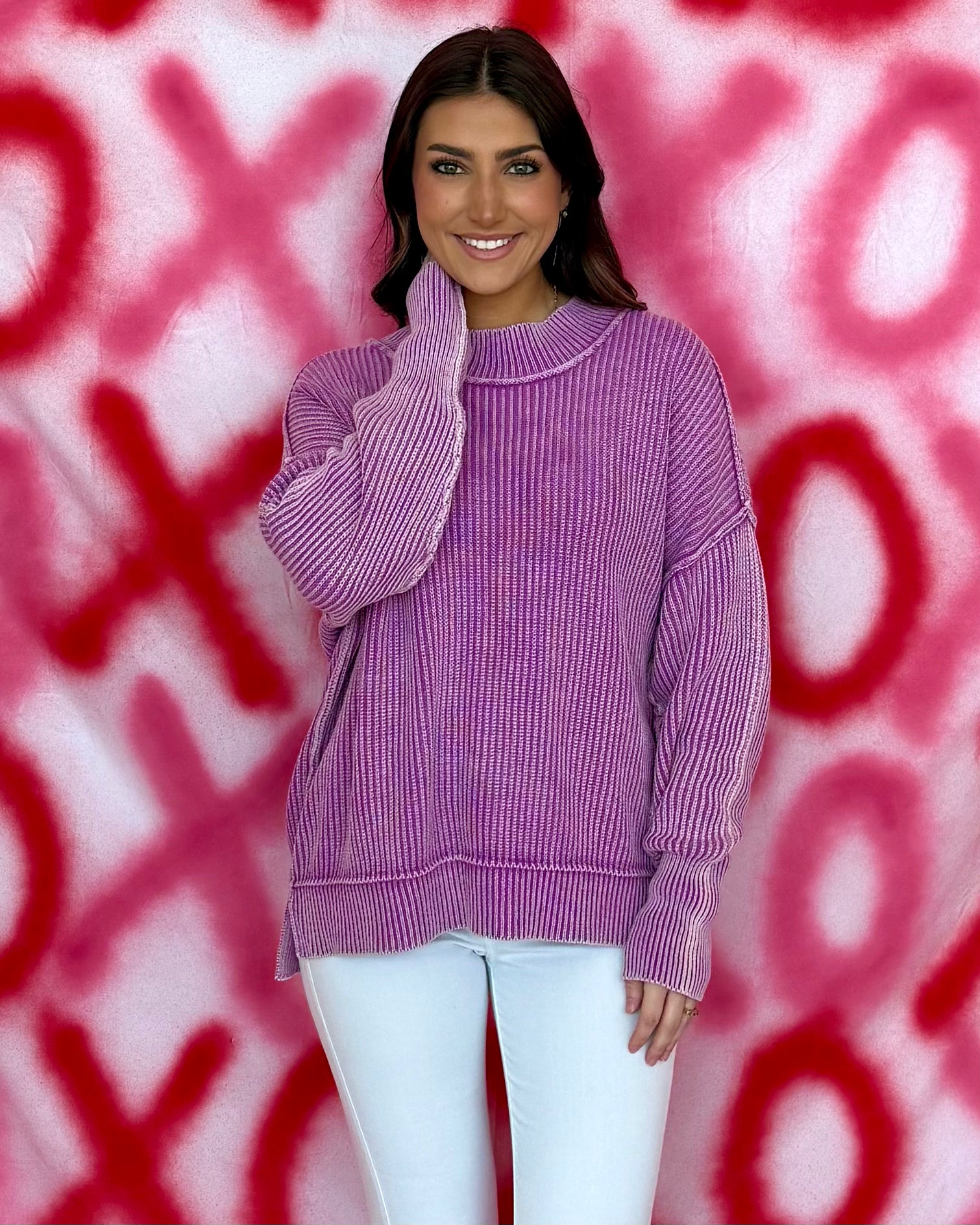 That's So You Violet Washed Slit Sweater-Shop-Womens-Boutique-Clothing